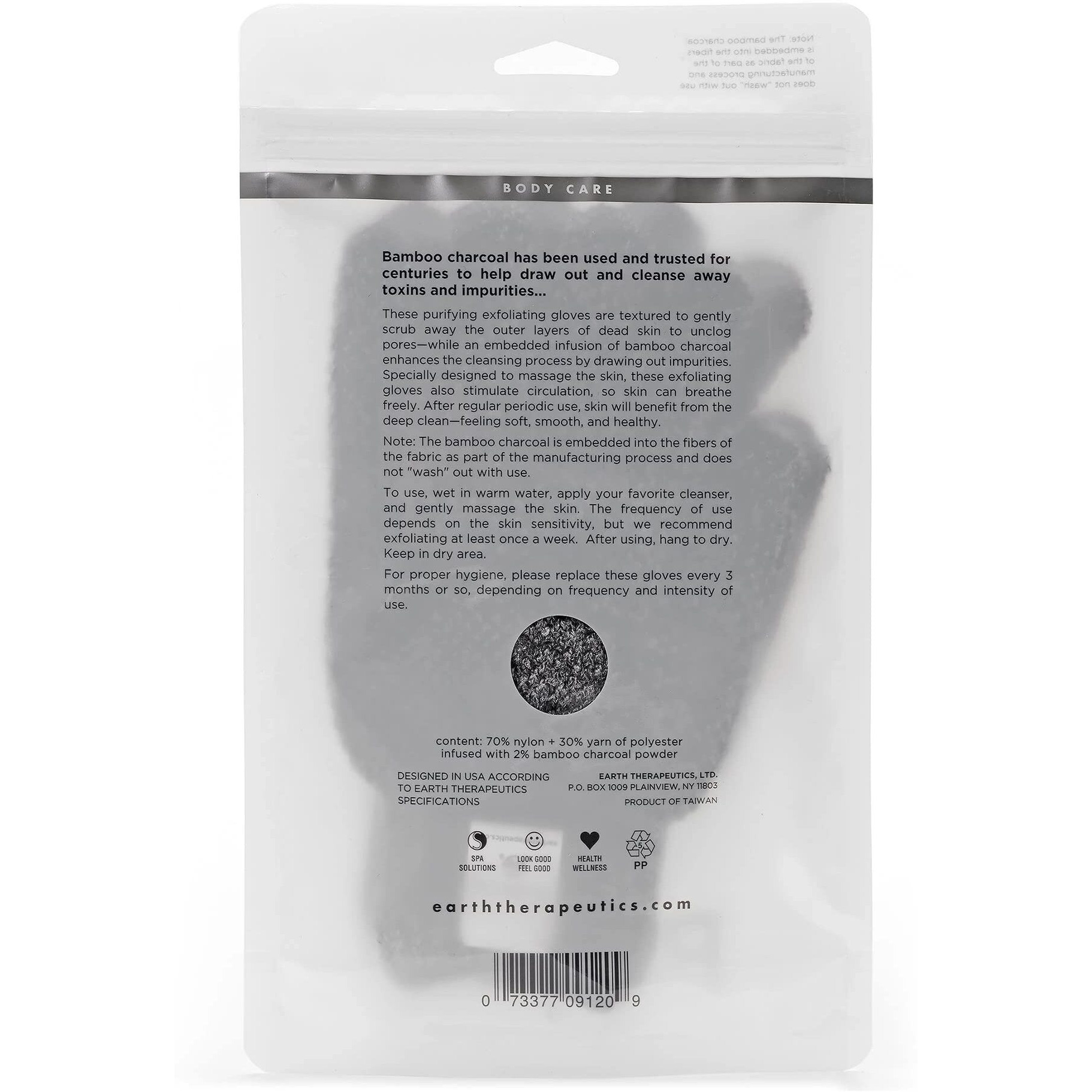Earth Therapeutics Purifying Exfoliating Gloves - Charcoal