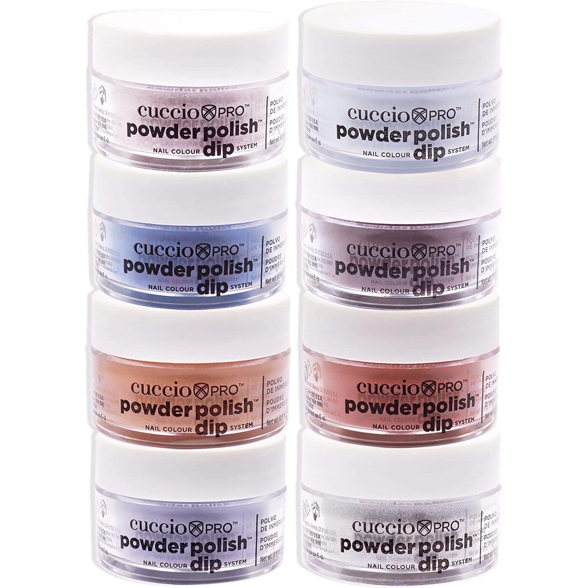 Pro Powder Polish Nail Colour Dip System - Urban Nites by Cuccio Colour for Women - 8 x 0.5 oz Peppermint Pastel Blue, Black Orange, Silver with Baby Pink Glitter, Purple with Red Glitter, Midnight Purple, Brown Sugar, Muted Grape, Dark Red Glitter