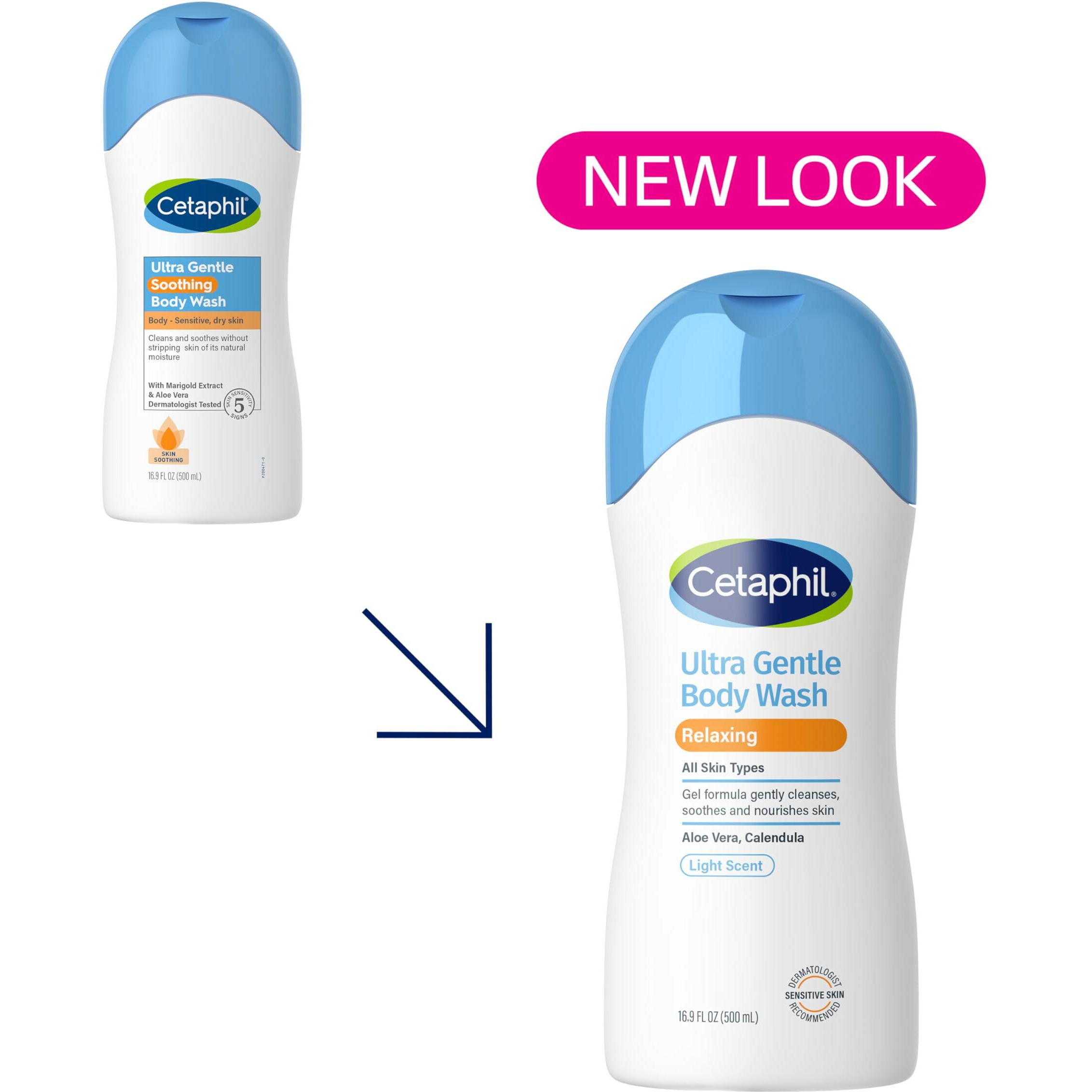 Cetaphil Ultra Gentle Refreshing Body Wash, For Dry to Normal, Sensitive Skin, 16.9oz, with Aloe Vera, Calendula, Vitamin B5, Hypoallergenic, Fragrance Free, Dermatologist Tested