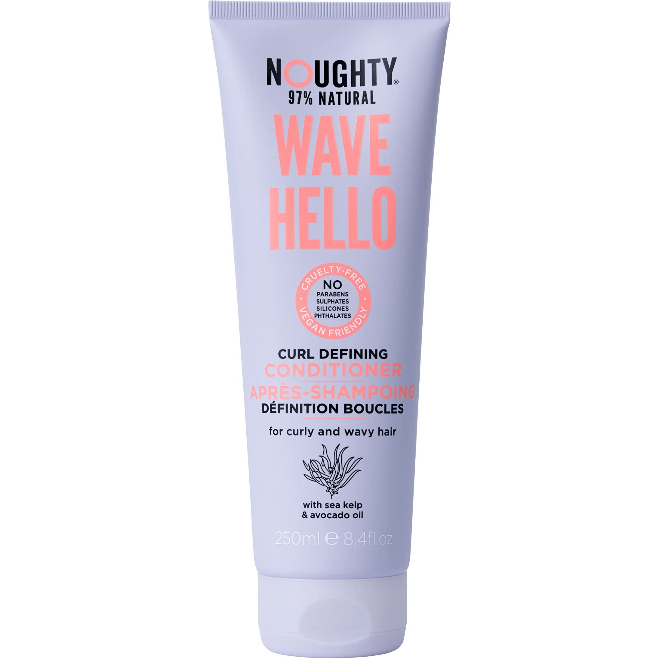 Noughty 97% Natural Wave Hello Curl Defining Conditioner, to Condition, Soften and Define Curls with Sea Kelp Extract and Avocado Oil, Sulphate Free Vegan Haircare 250ml