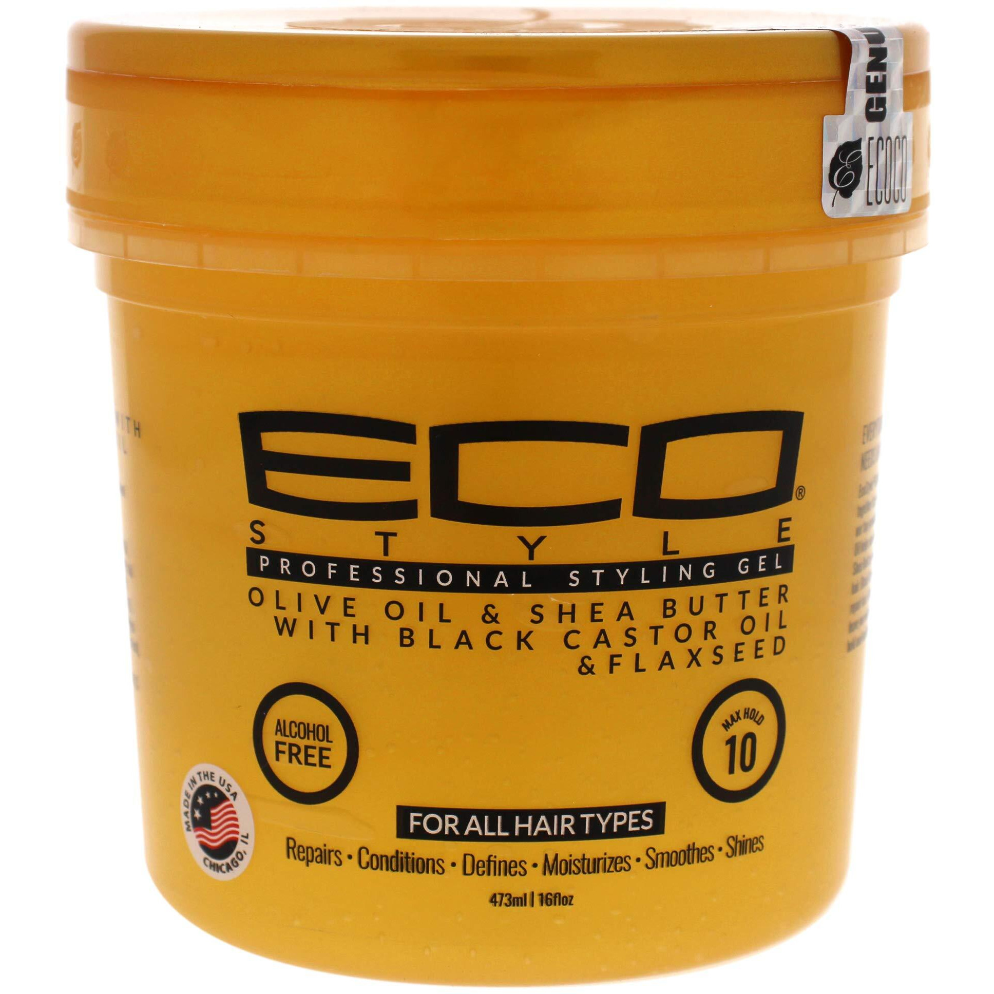 Eco Style Ecoco Gel - Olive Oil And Shea Butter Black Castor Oil And Flaxseed - Superior Hold And Healthy Shine - Helps Moisturize Scalp - Repairs Damaged Follicles - Promotes Hair Growth - 16 Oz