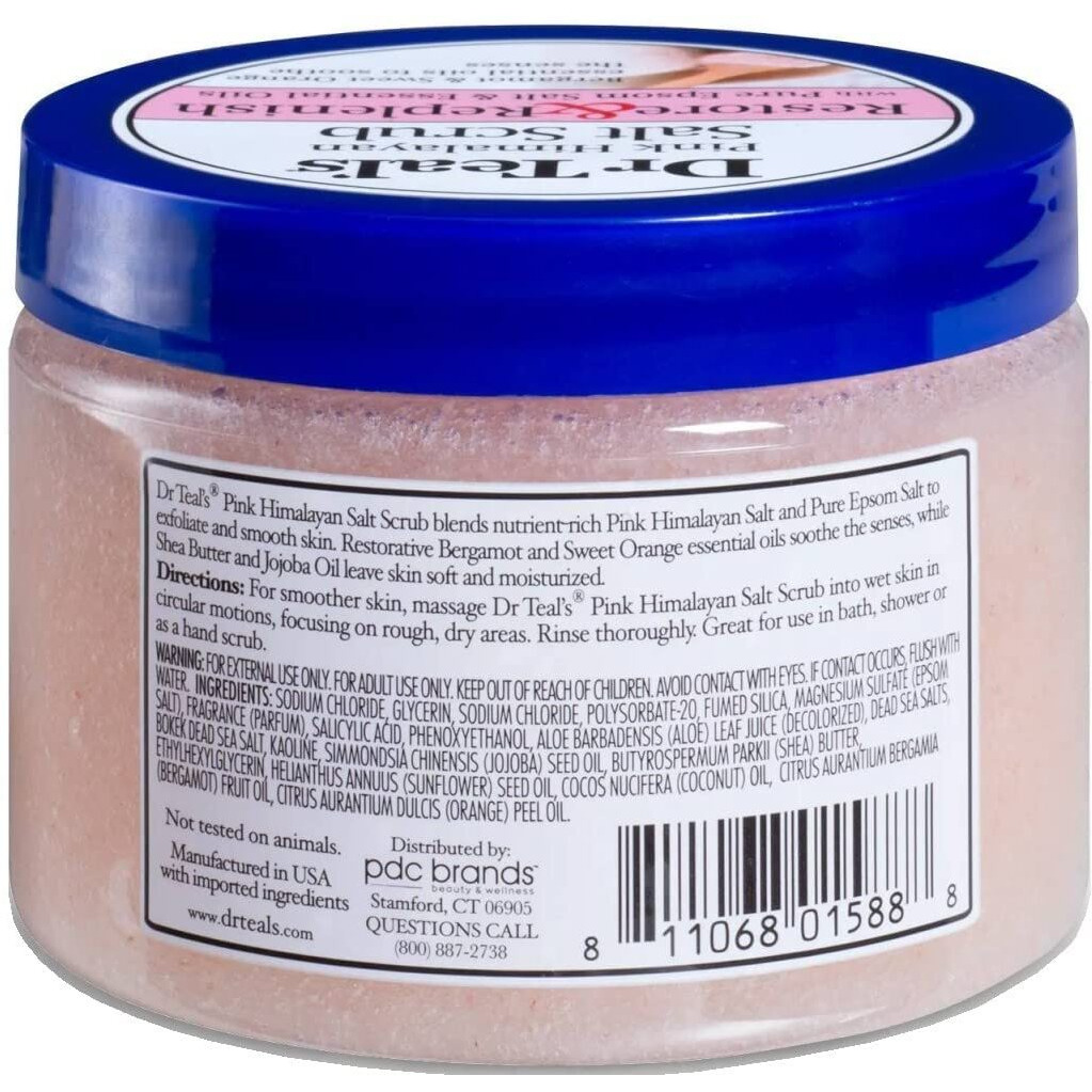 Dr Teal's Body Scrub with Pure Epsom Salt, Restore & Replenish with Pink Himalayan Salt, 16 oz