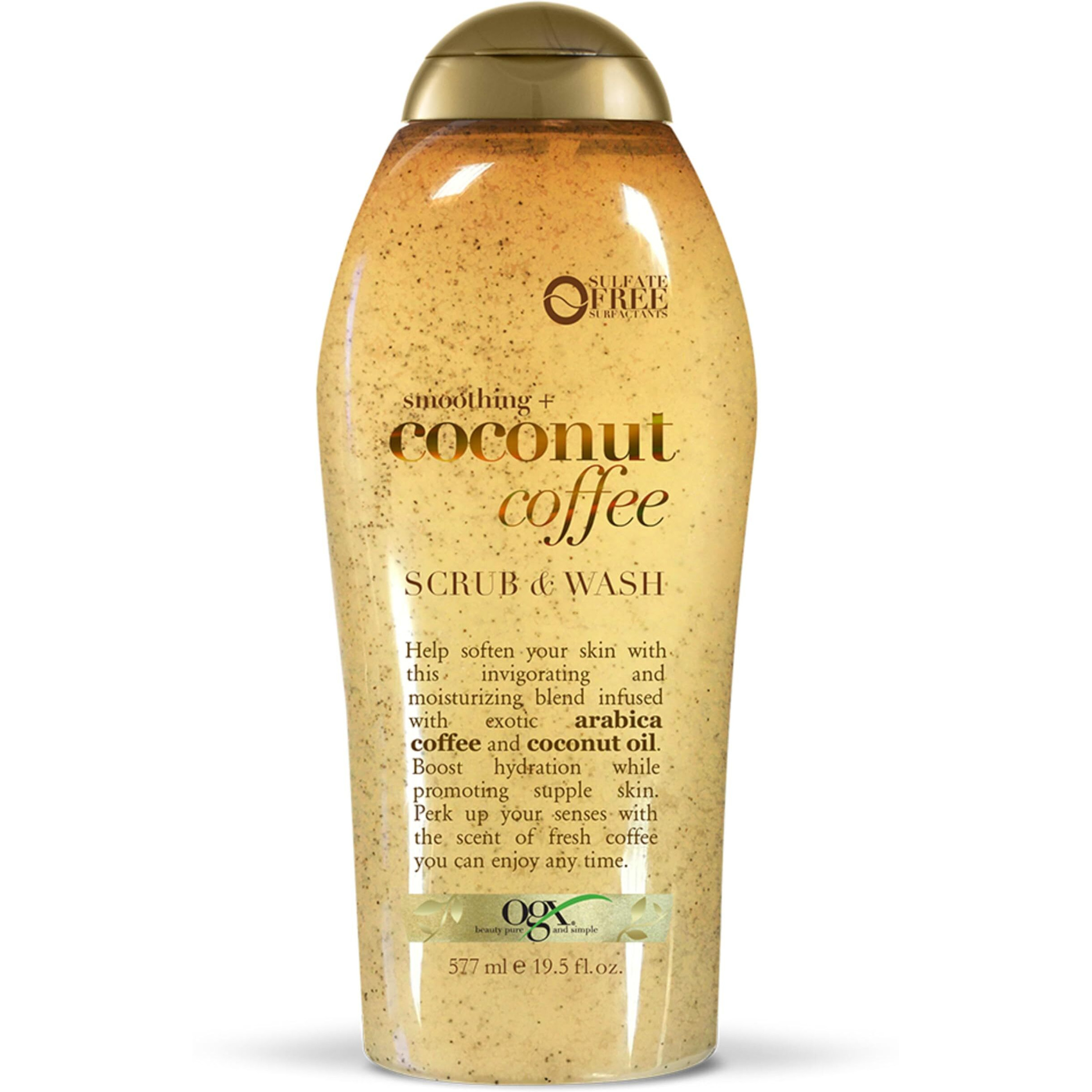 OGX Smoothing + Coconut Coffee Exfoliating Body Scrub with Arabica Coffee & Coconut Oil, Moisturizing Body Wash for Dry Skin, Paraben-Free with Sulfate-Free Surfactants, 19.5 Fl Oz