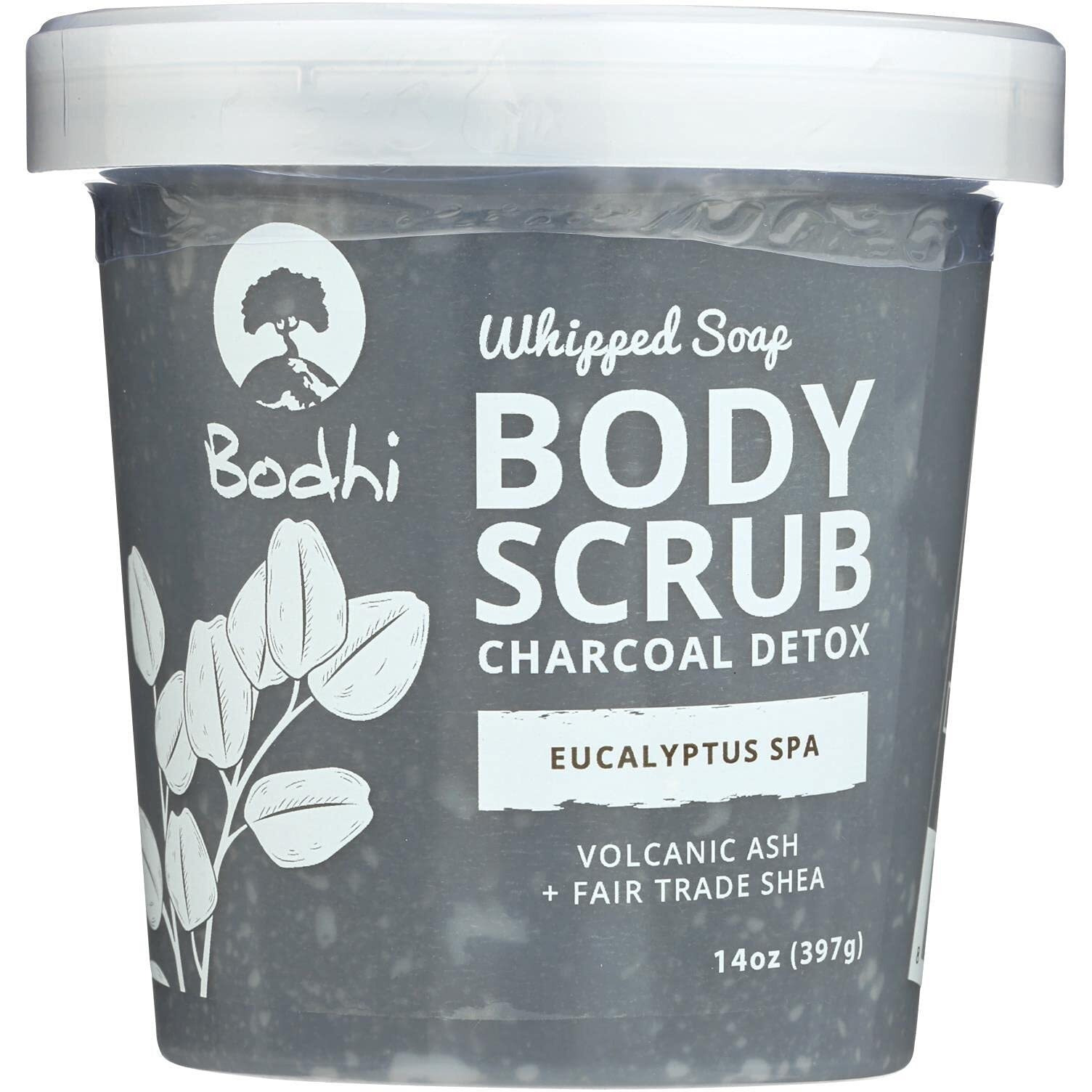 BODHI HANDMADE SOAP Eucalyptus Spa Charcoal Detox Whipped Soap Body Scrub, 14 OZ