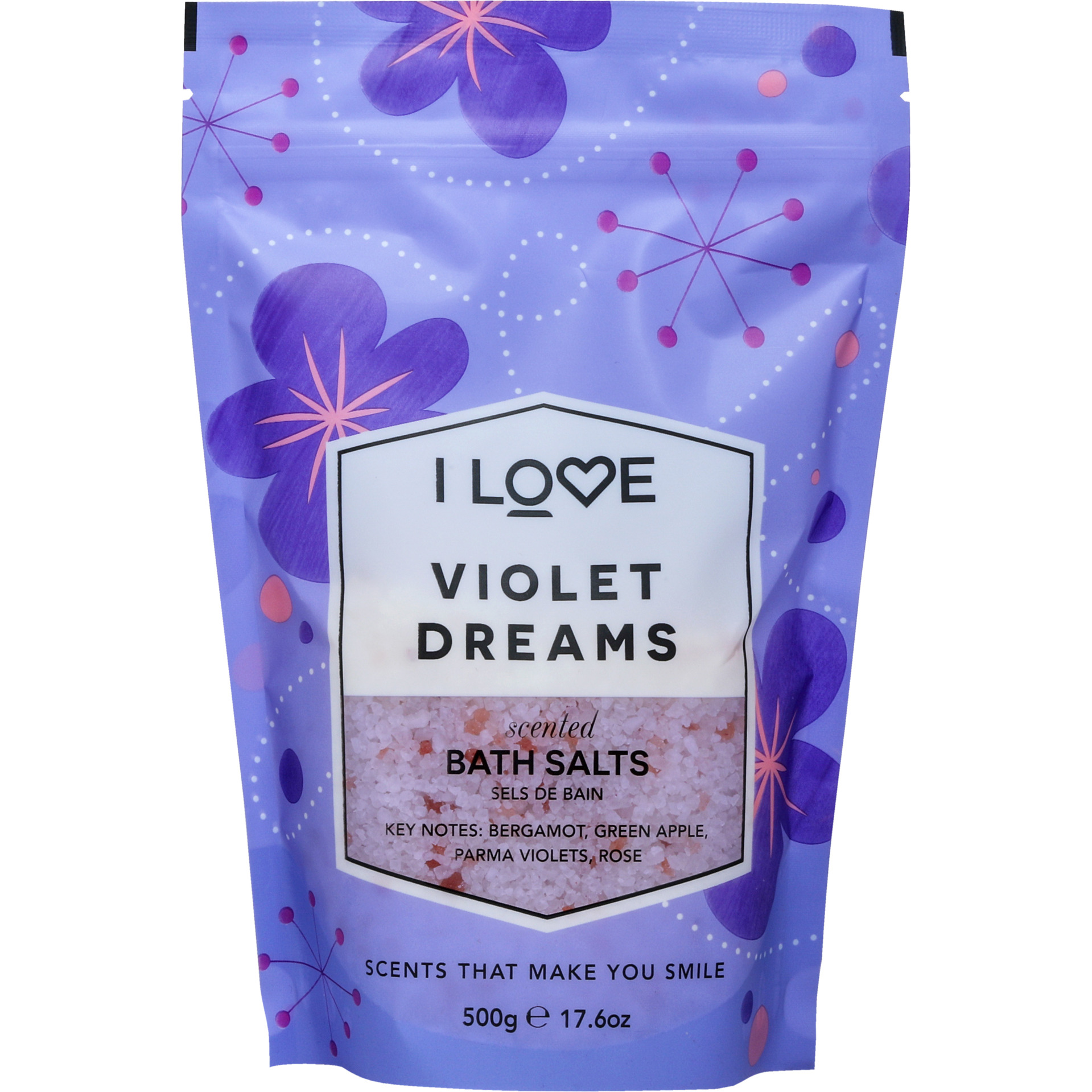 Scented Bath Salts - Violet Dreams by I Love Cosmetics for Women - 17.6 oz Bath Salt
