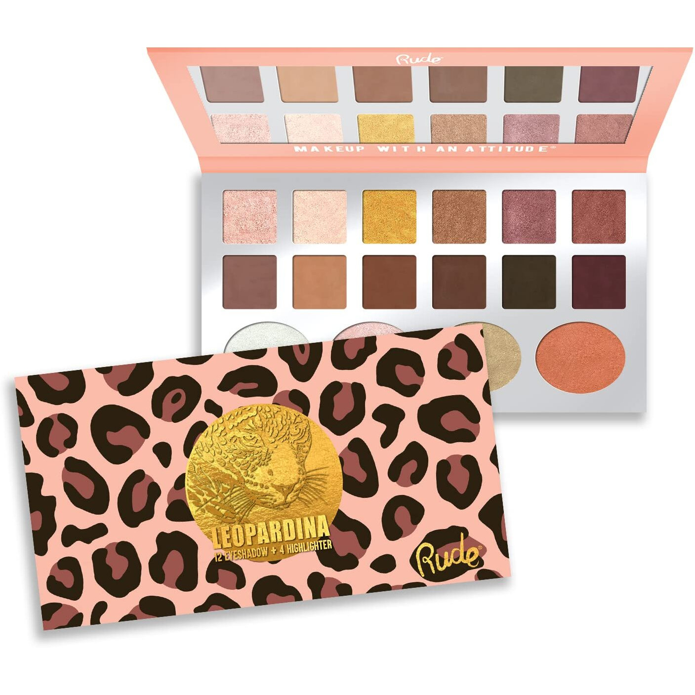 Leopardina Eyeshadow and Highlighter Palette by Rude Cosmetics for Women - 1.031 oz Makeup