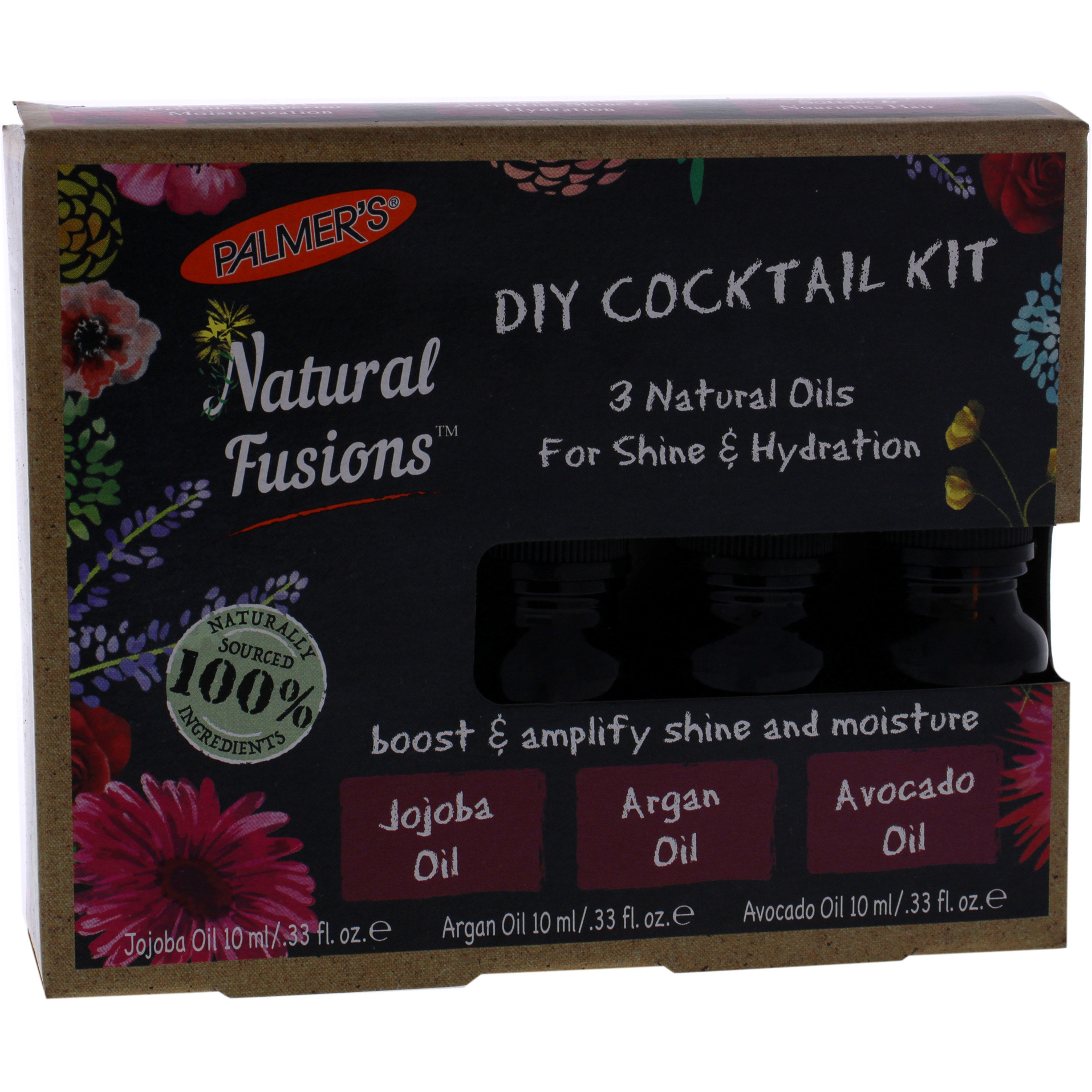 Natural Fusions Shine and Hydration DIY Cocktail Kit by Palmers for Unisex - 3 x 0.33 oz Jojoba Oil, Argan Oil, Avocado Oil