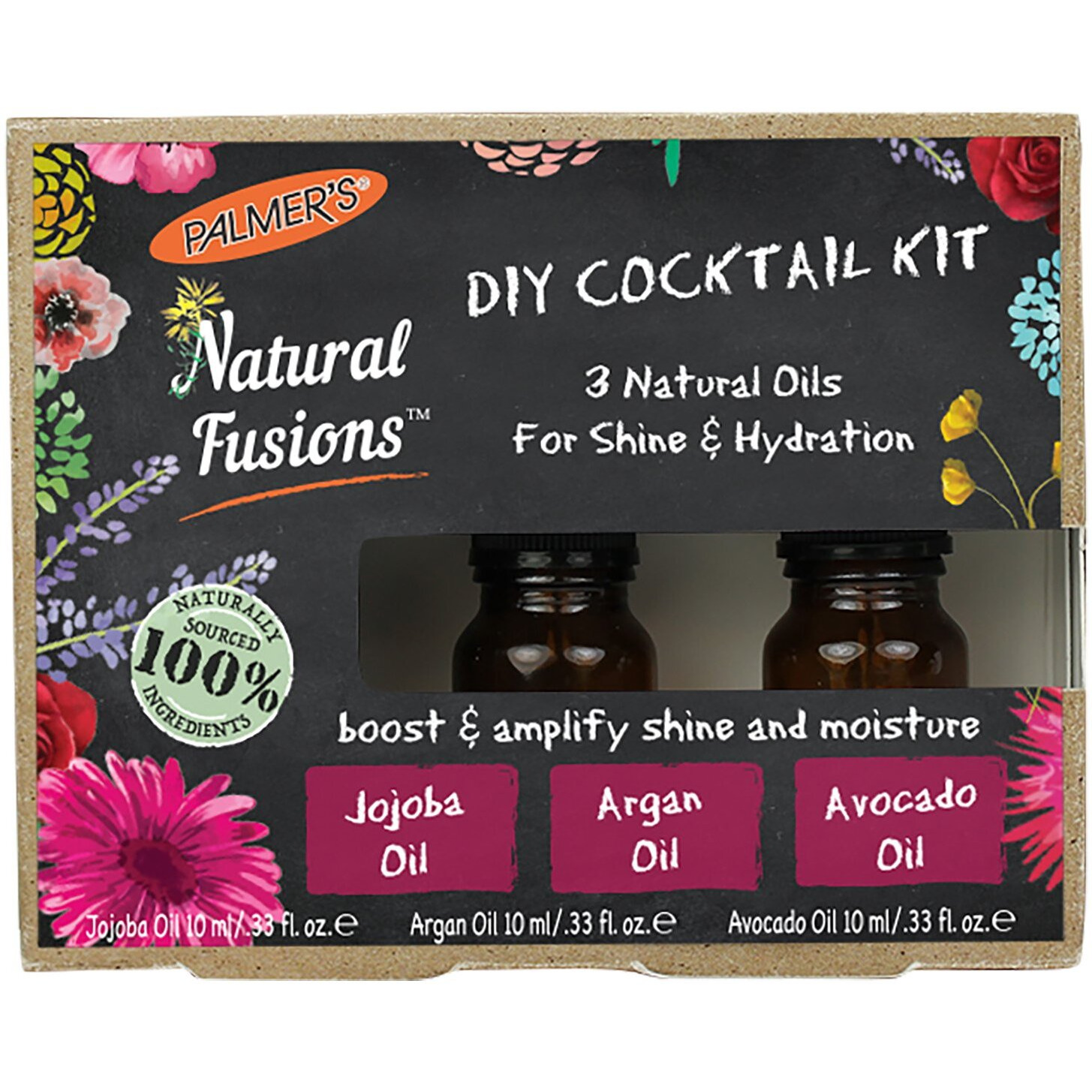 Natural Fusions Shine and Hydration DIY Cocktail Kit by Palmers for Unisex - 3 x 0.33 oz Jojoba Oil, Argan Oil, Avocado Oil
