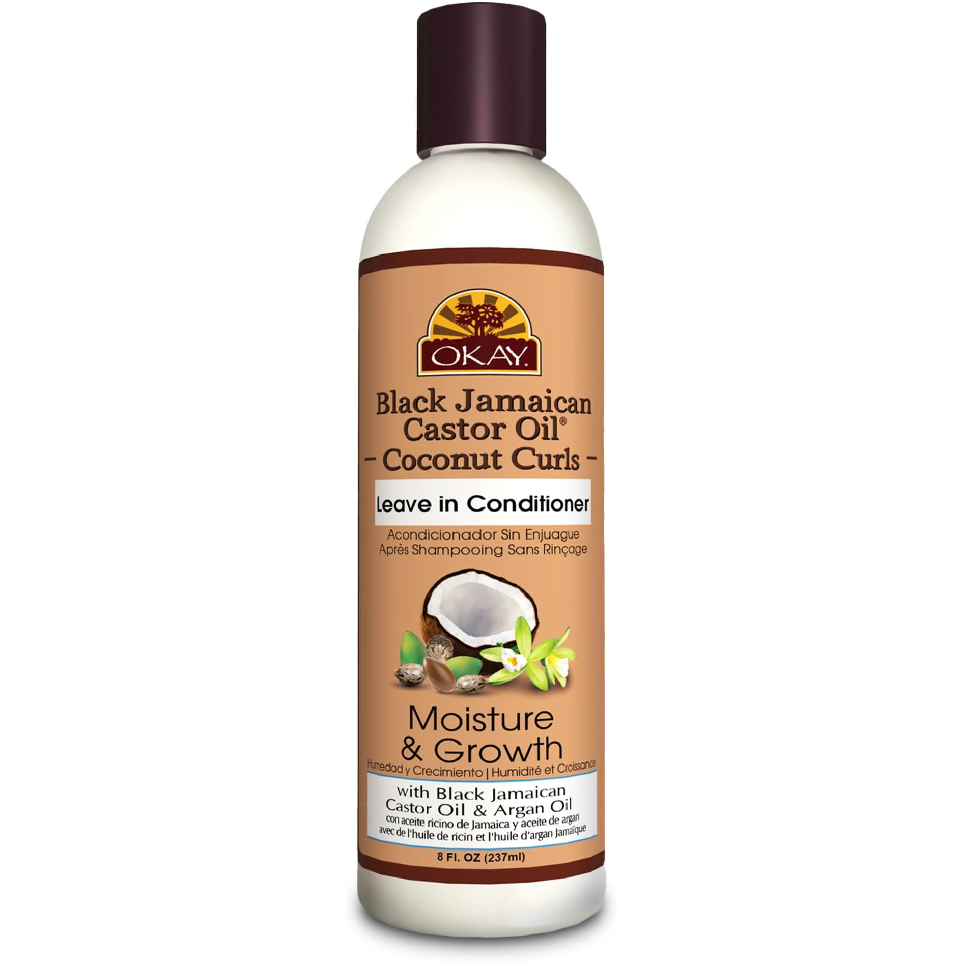 Okay Black Jamaican Castor Oil Coconut Curls Leave In Conditioner Helps Condition,Strengthen,and Regrow Hair Sulfate,Silicone,Paraben Free For All Hair Types and Textures Made in USA 8 oz