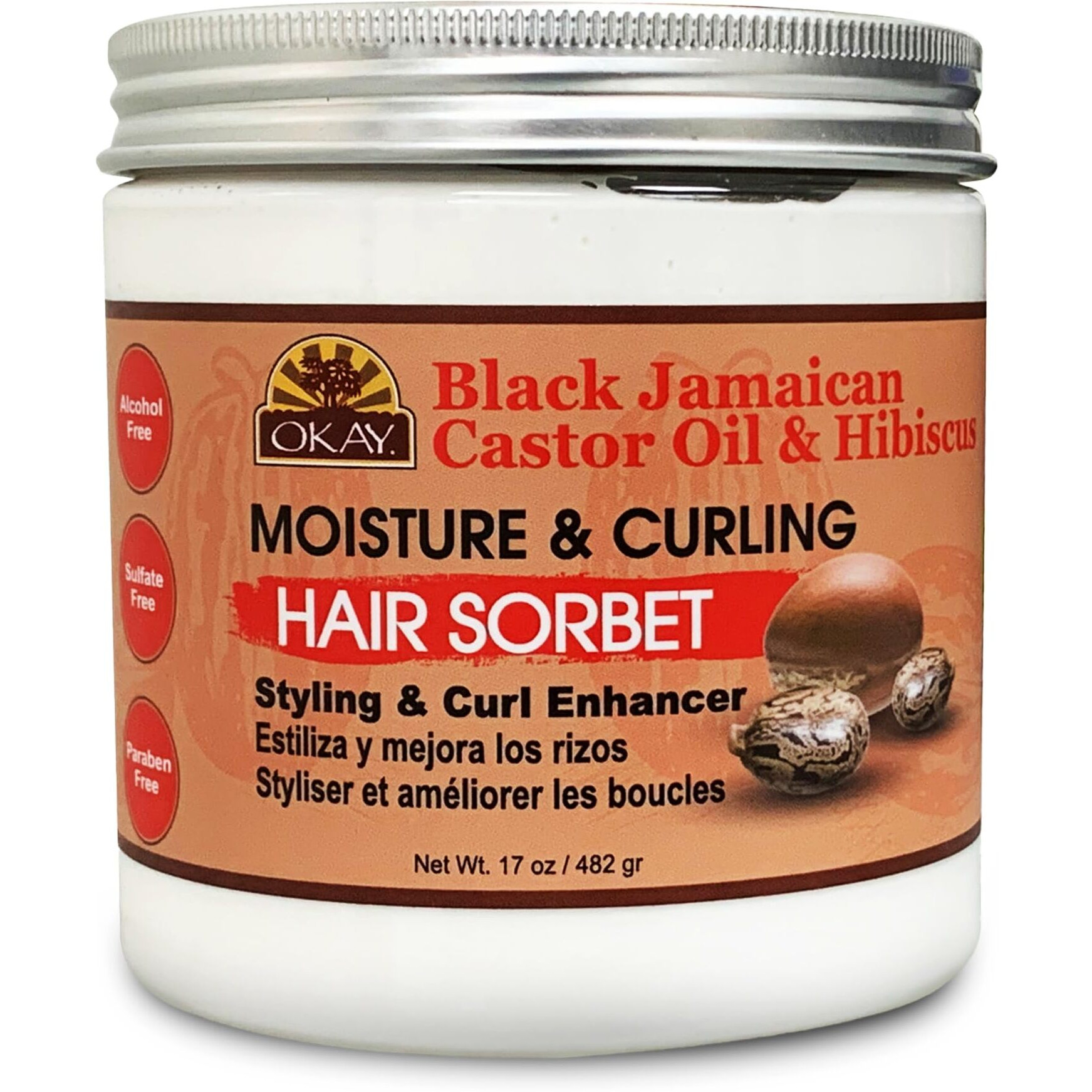 OKAY BLACK JAMIACAN CASTOR OIL MOISTURE and CURLING HAIR SORBET 17.oz / 482 gr.