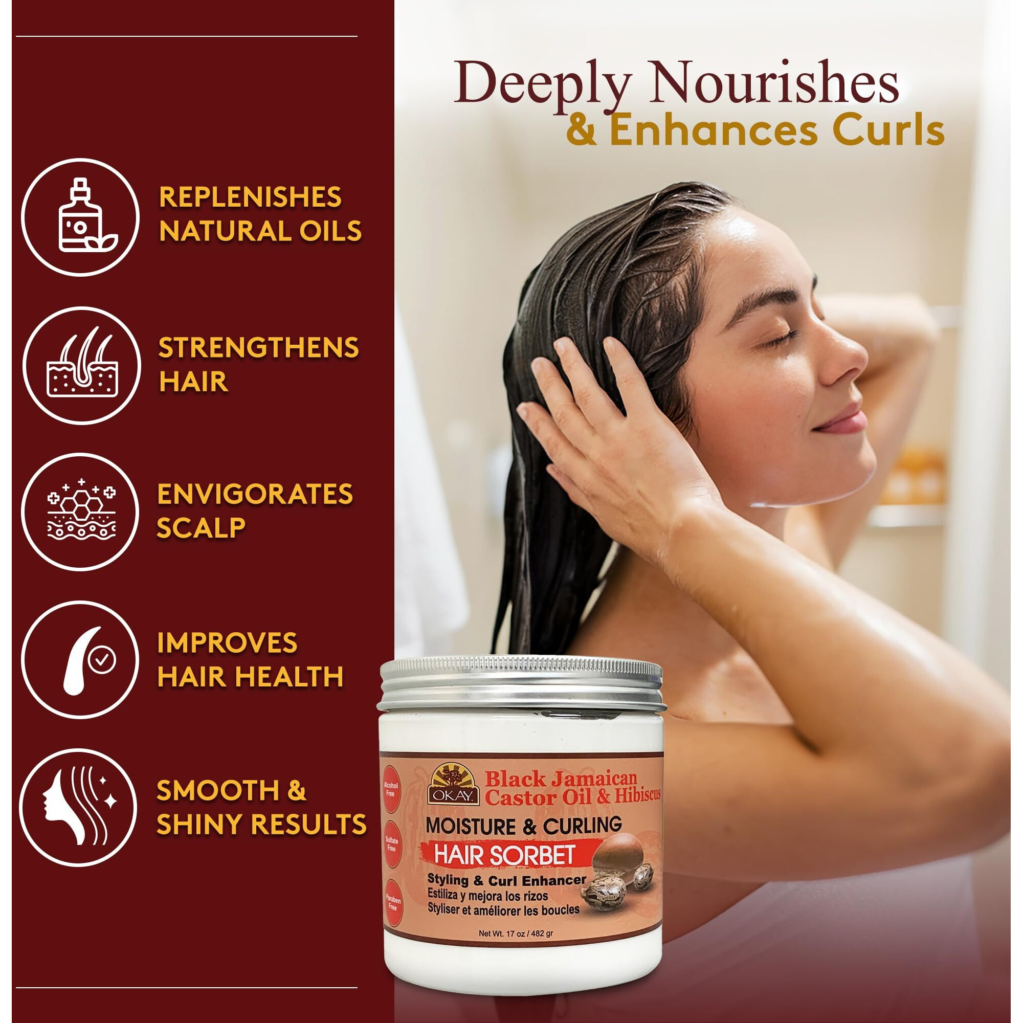 OKAY BLACK JAMIACAN CASTOR OIL MOISTURE and CURLING HAIR SORBET 17.oz / 482 gr.