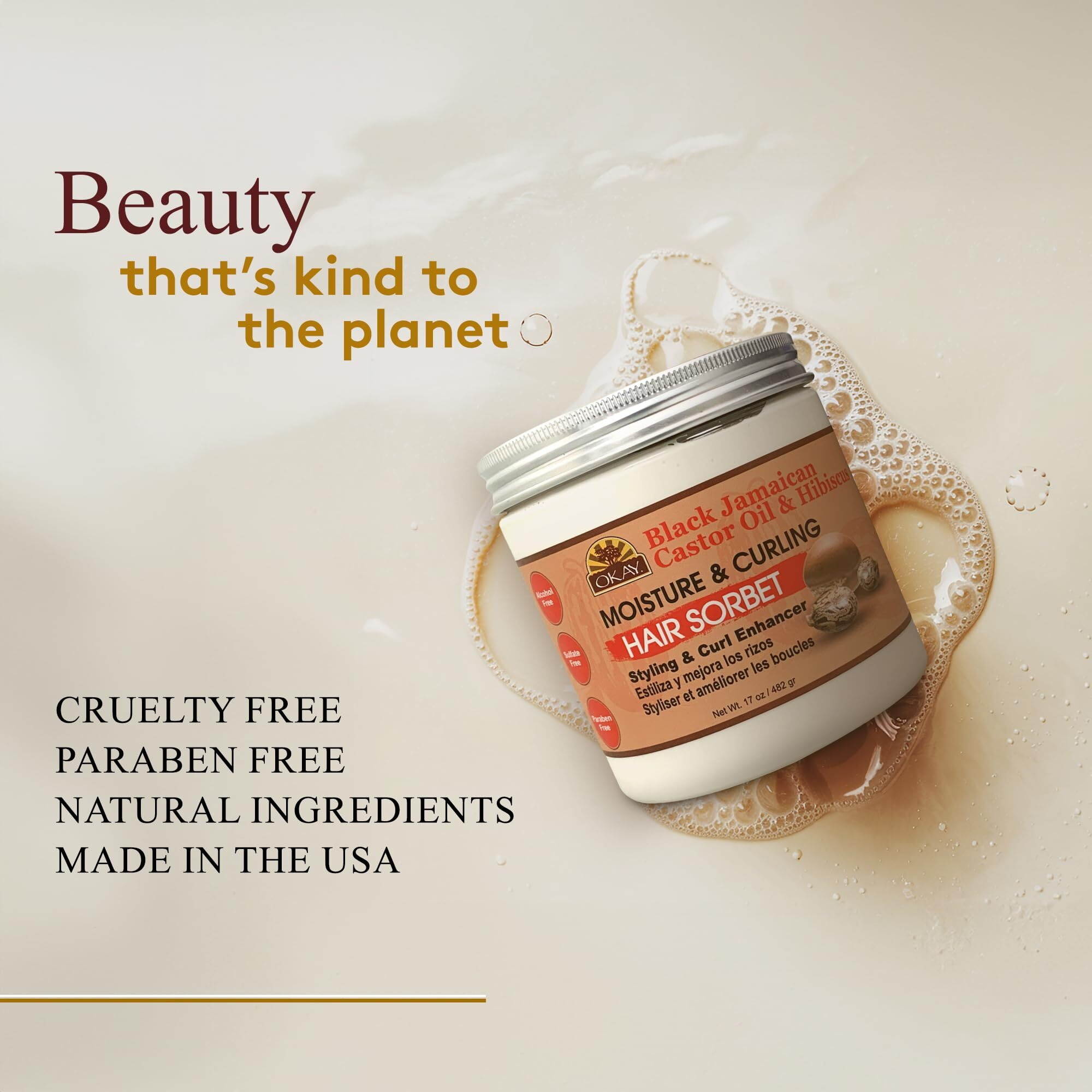 OKAY BLACK JAMIACAN CASTOR OIL MOISTURE and CURLING HAIR SORBET 17.oz / 482 gr.