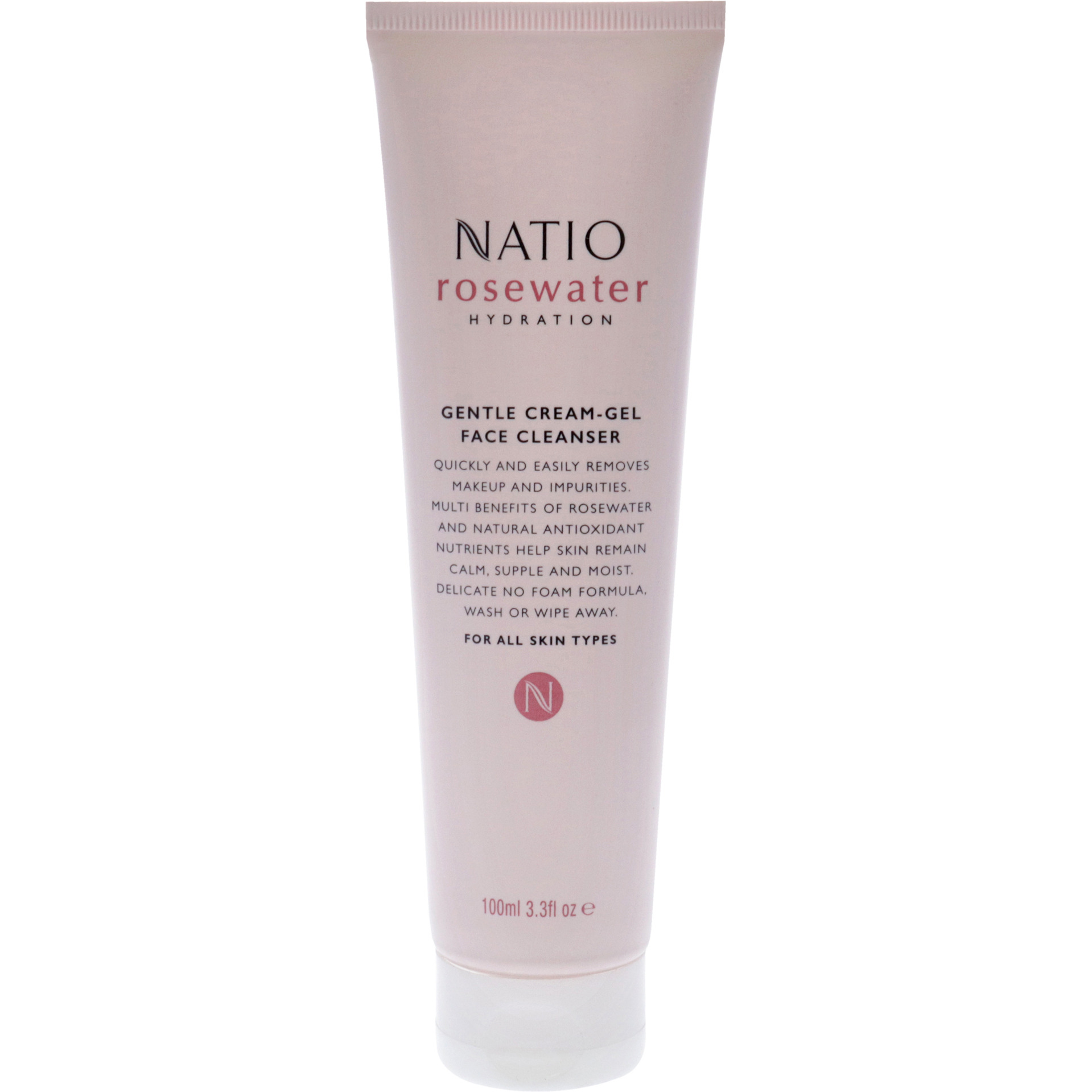 Rosewater Gentle Cream-Gel Face Cleanser by Natio for Women - 3.3 oz Cleanser