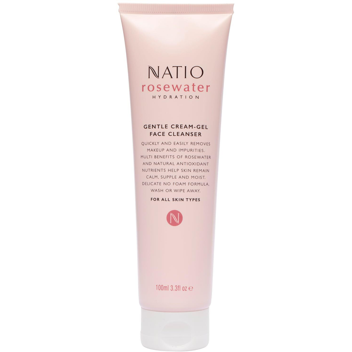 Rosewater Gentle Cream-Gel Face Cleanser by Natio for Women - 3.3 oz Cleanser