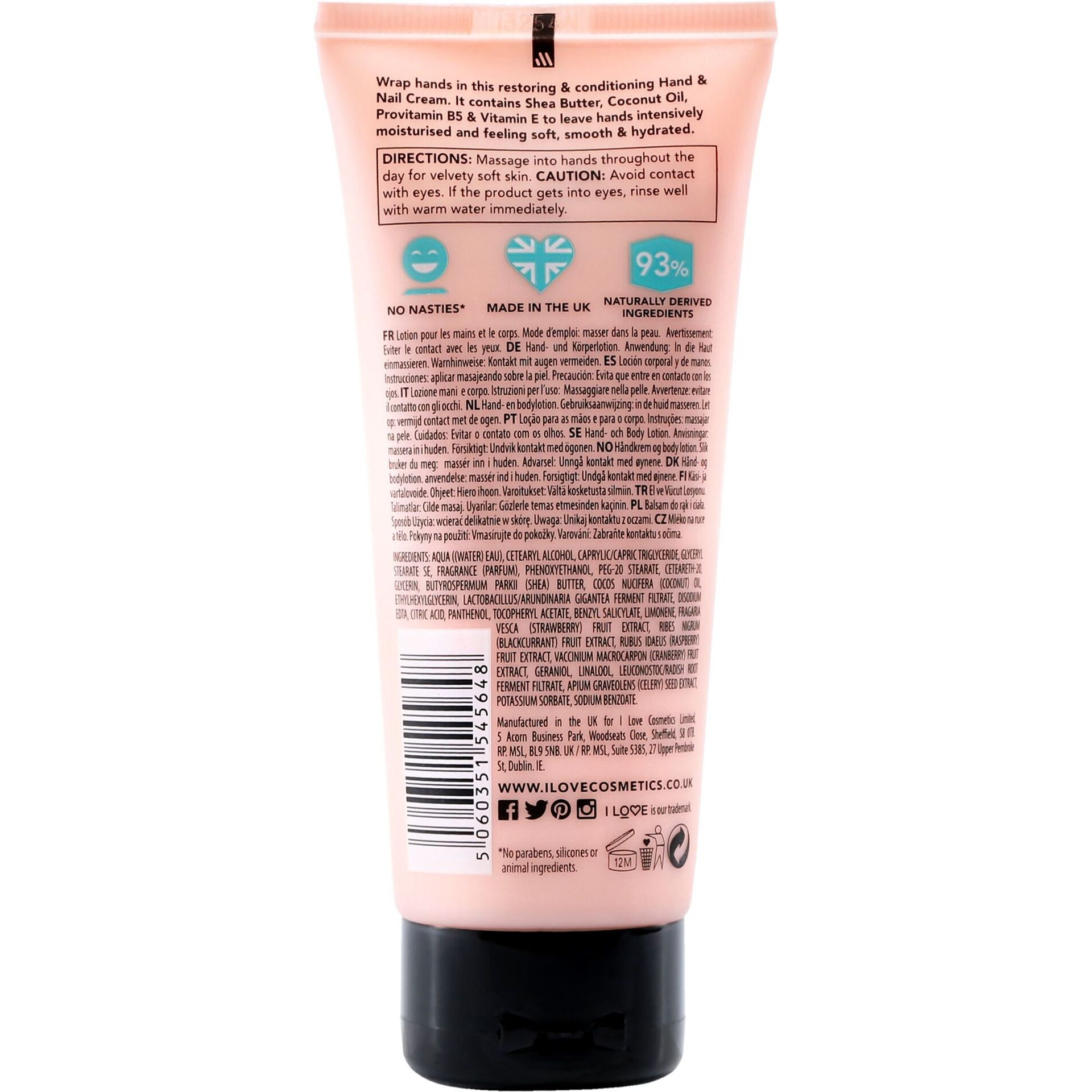 Scented Hand and Nail Cream - English Rose by I Love Cosmetics for Women - 3.4 oz Cream