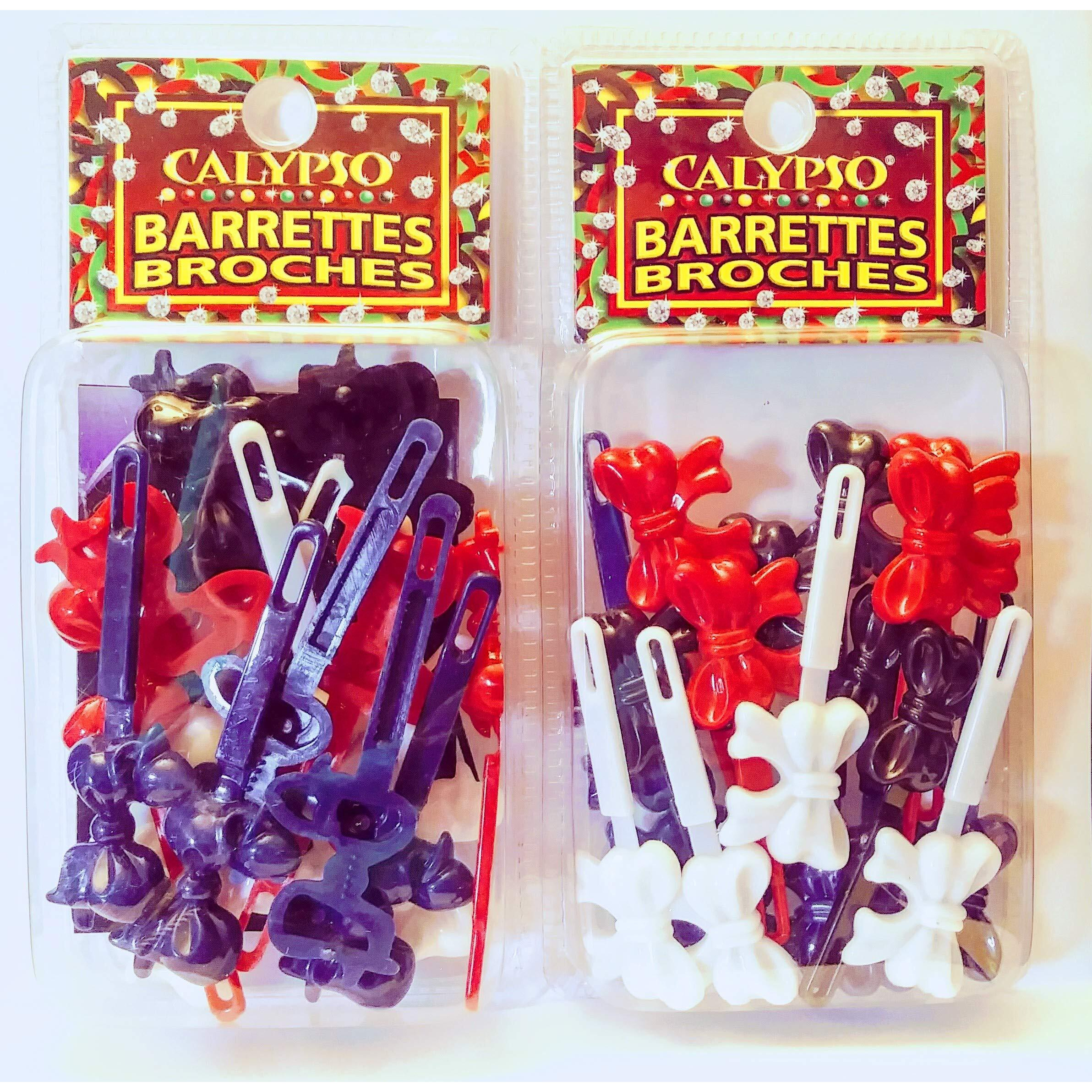 Calypso Hair Barrettes, Bows, Red, White, Blue & Black
