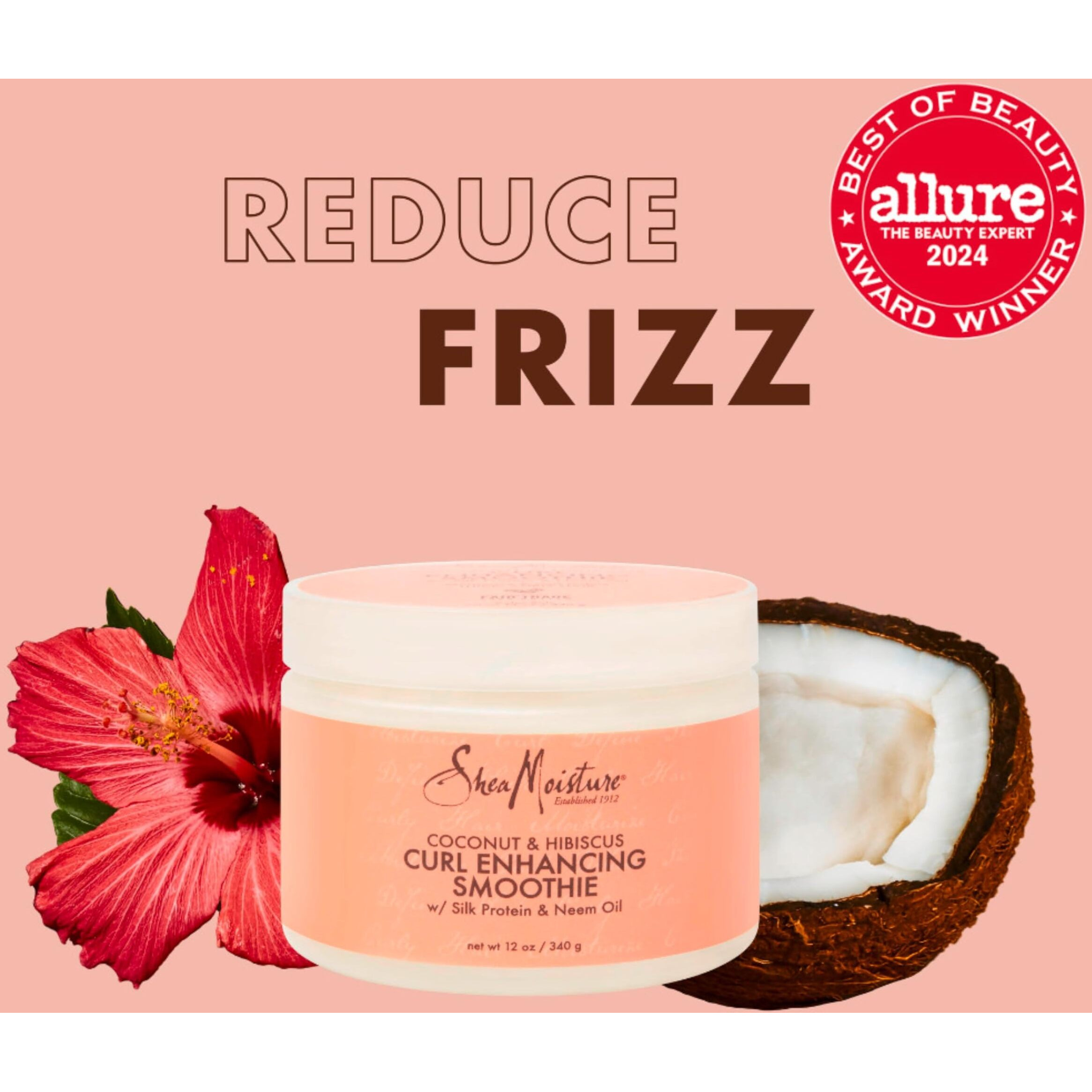 SheaMoisture Smoothie Curl Enhancing Cream for Thick, Curly Hair Coconut and Hibiscus Sulfate and Paraben Free 12 oz