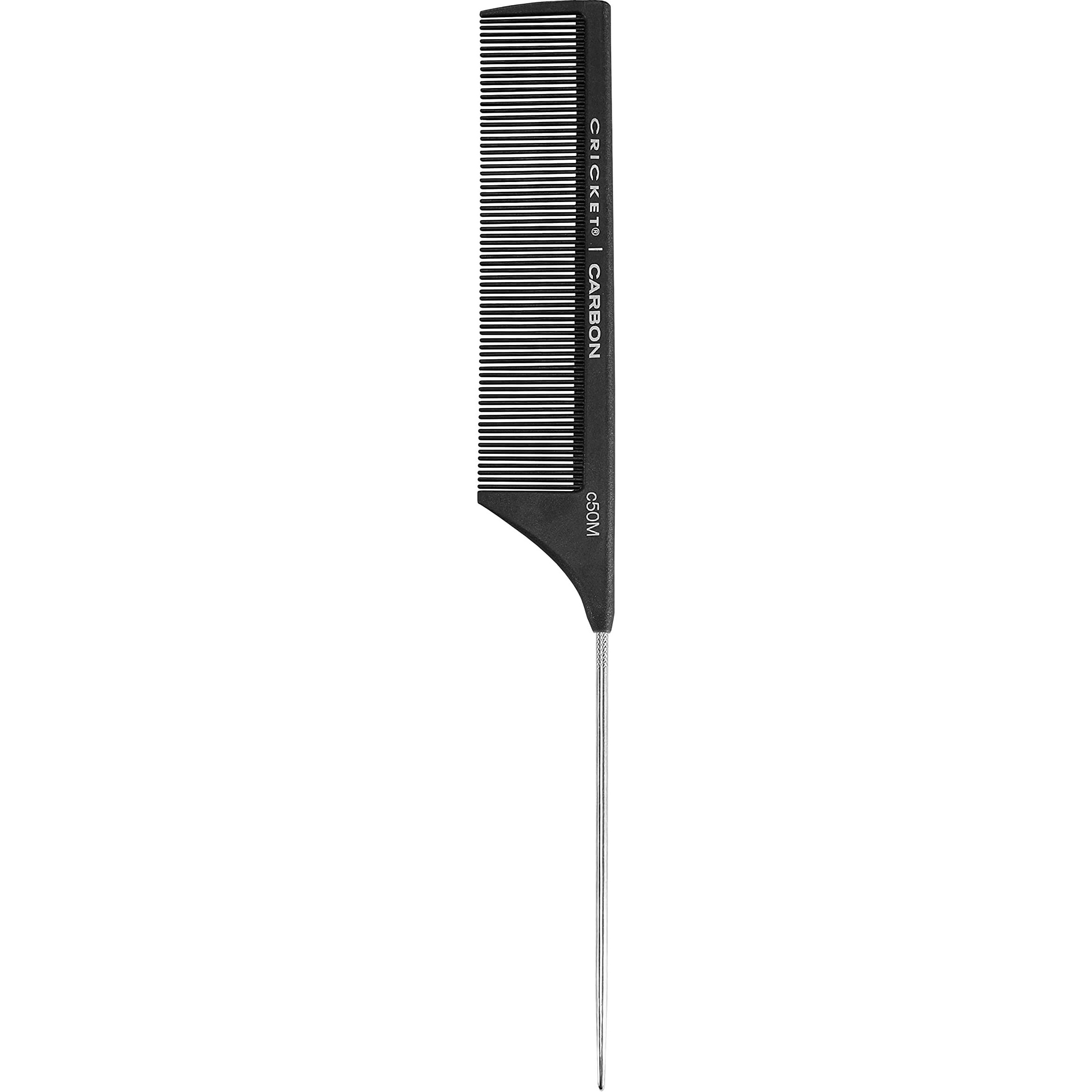 Carbon Comb Seamless Fine Tooth Pattern Metal Rattail - C50M by Cricket for Unisex - 1 Pc Comb