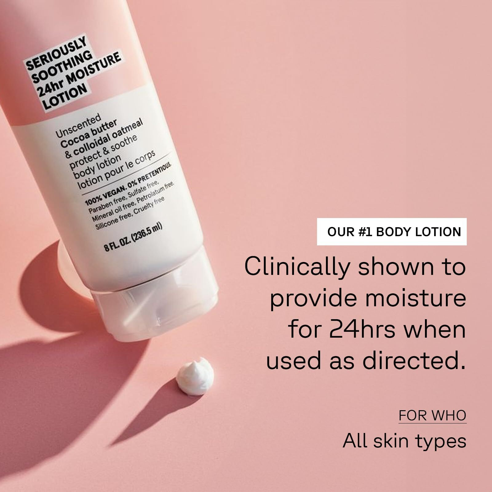 Acure 24HR Moisturizing Lotion - Soothing & Hydrating Unscented Body Lotion with Cocoa Butter & Colloidal Oatmeal - All Natural Moisturizer for Dry and Sensitive Skin - Vegan, Fragrance-Free, 8 Fl Oz
