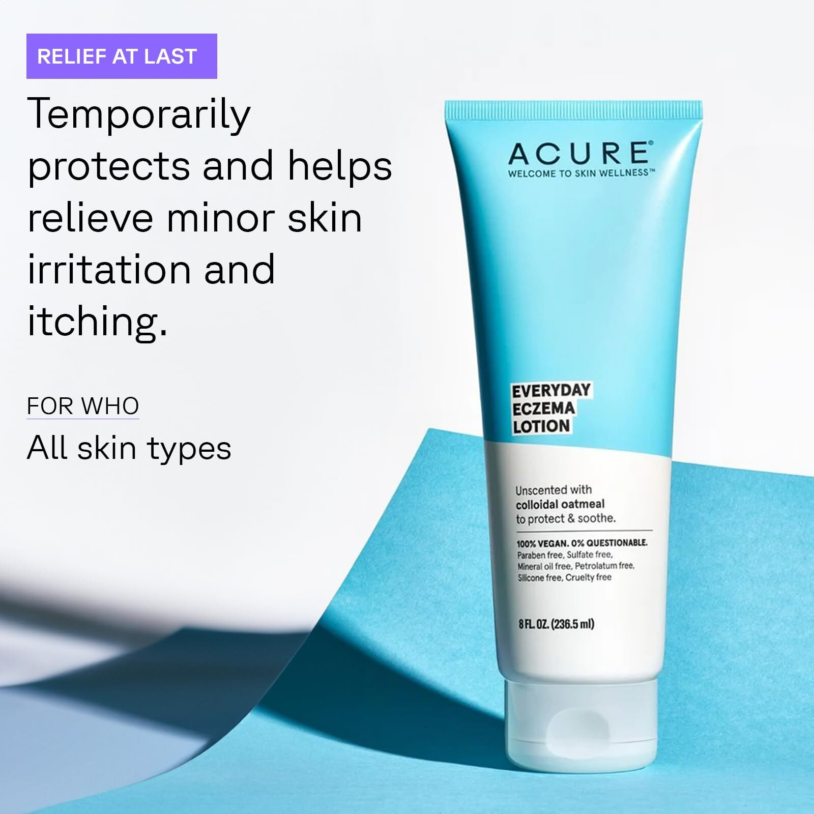 Acure Everyday Eczema Lotion - Daily Skin Protectant with 2% Colloidal Oatmeal for Sensitive, Easily Irritated Skin & Cocoa Butter for Moisturizing Dry Chapped Skin - 100% Vegan - Unscented, 8 Fl Oz