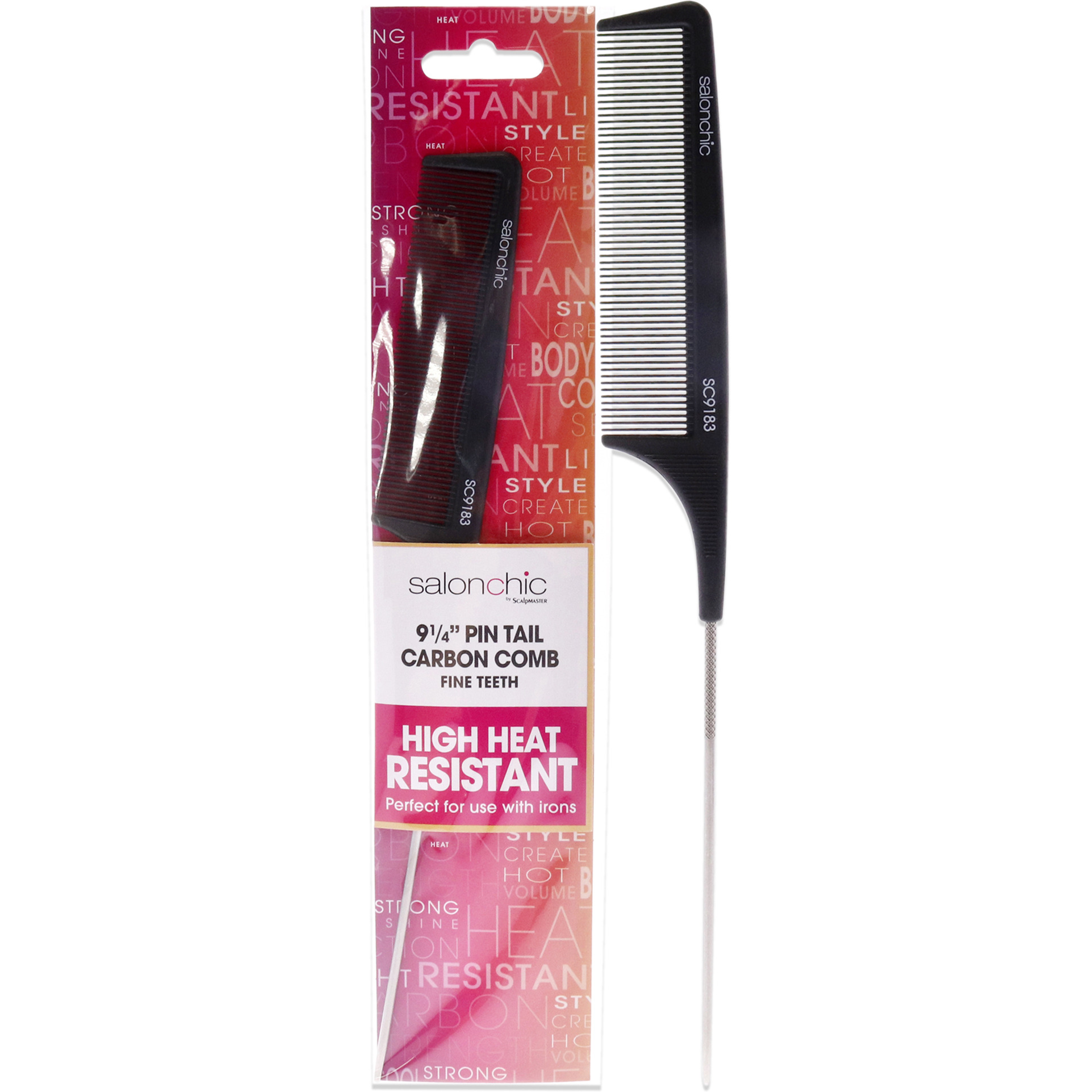 Pin Tail Carbon Comb High Heat Resistant 9.25 - Fine Teeth by SalonChic for Unisex - 1 Pc Comb