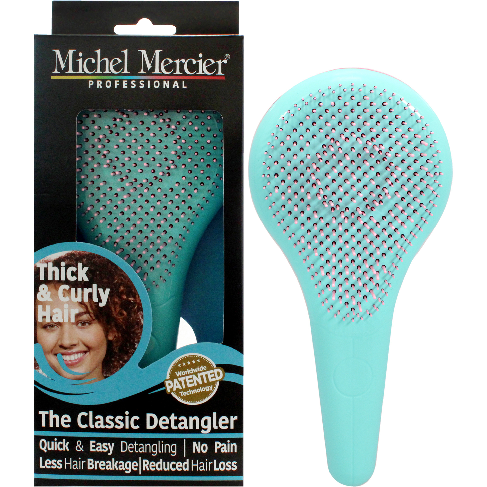 The Classic Detangler Thick and Curly Hair - Pink-Turquoise by Michel Mercier for Unisex - 1 Pc Hair Brush
