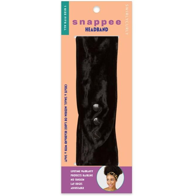 SWIRLYCURLY Womens Fashion Headband for Thick, Natural, Curly Hair | No-Slip, 3-Snap, Adjustable, Washable, Turban Headwrap (1 Pack, Black Velvet)