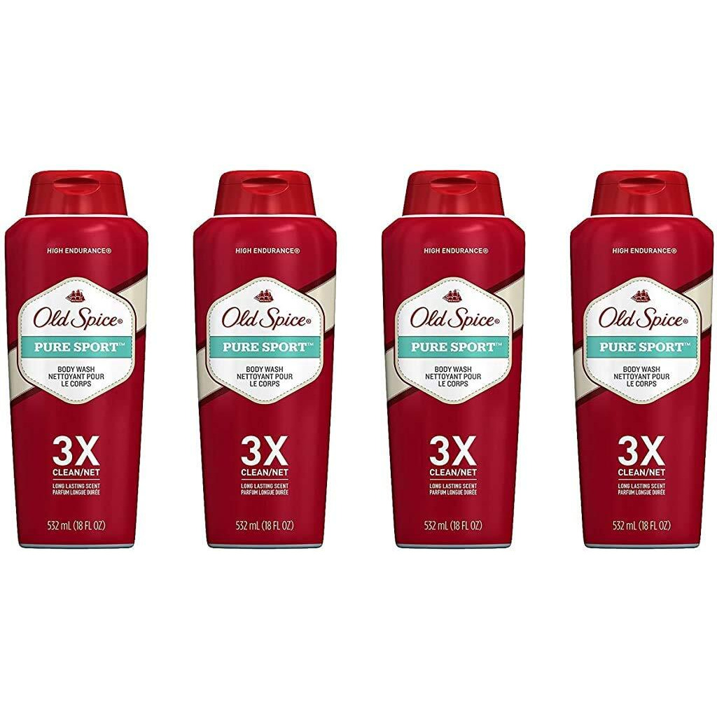 Old Spice High Endurance Body Wash for Men, Pure Sport - 18 Fl Oz / 532 mL x 4 Pack