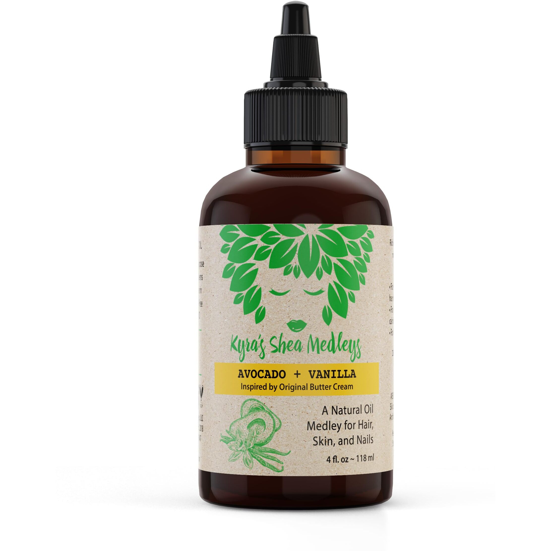 Multiuse Avocado + Vanilla Oil Medley for Face, Body, and Hair - Natural Avocado Oil, Shea Nut Oil, Vanilla Essential Oil, and Vitamin E - Seals in Moisture for Dry Skin, Scalp, & Nails - 4 oz
