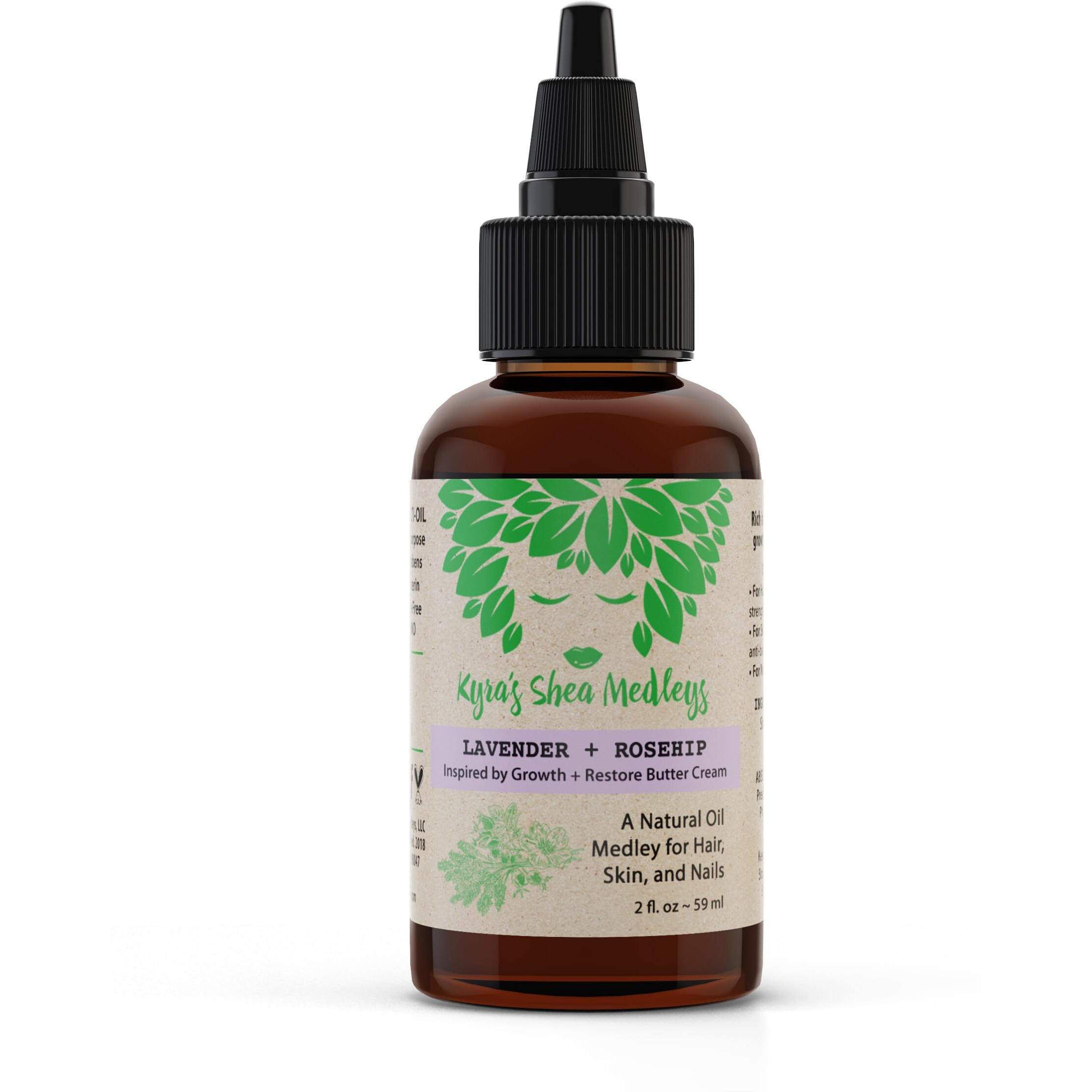 Multiuse Lavender + Rosehip Oil Medley for Face, Body, and Hair - Natural Rosehip Oil, Lavender Essential Oil, and Vitamin E - Seals in Moisture for Dry Skin, Scalp, & Nails - 2 oz