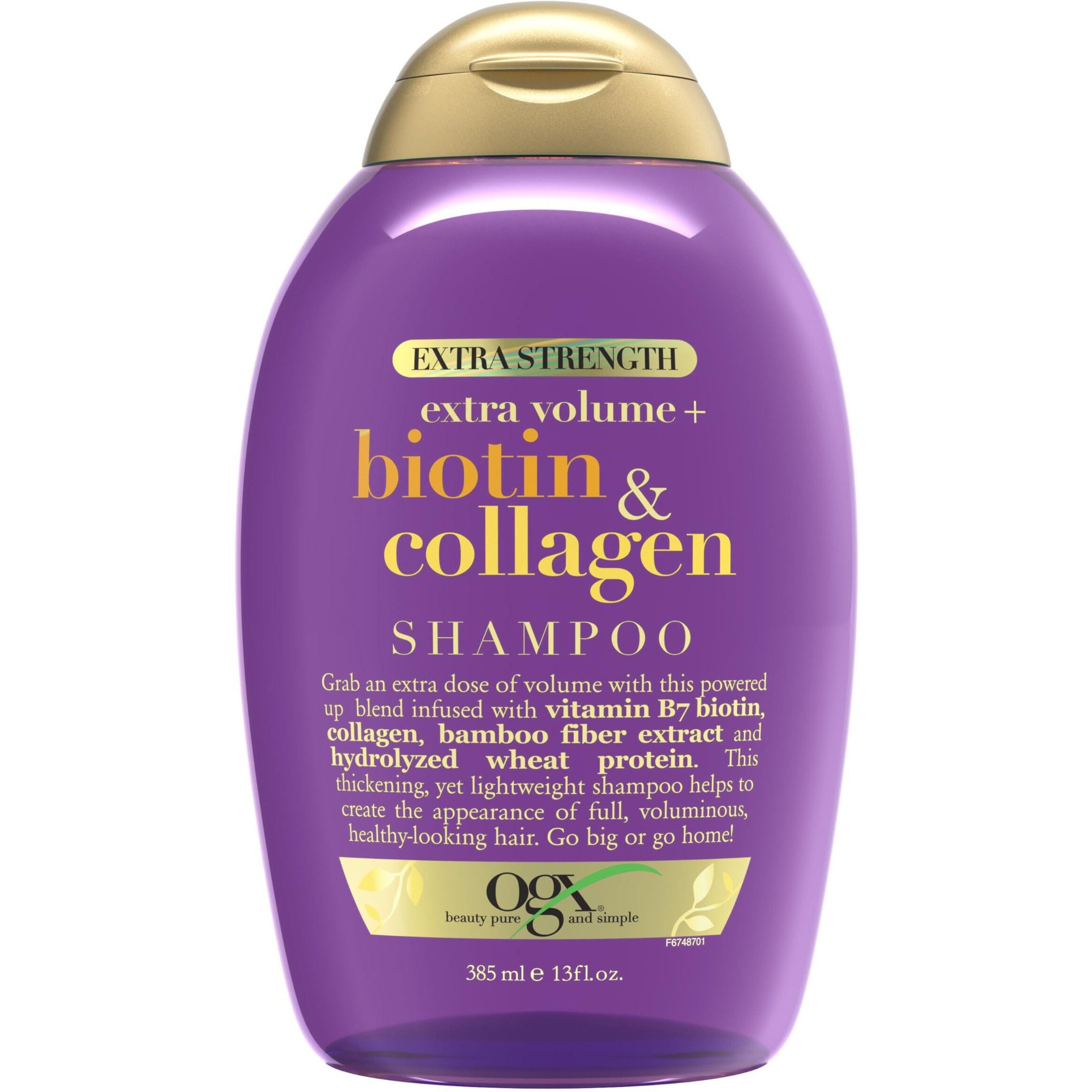 OGX Thick & Full + Biotin Collagen Extra Strength Volumizing Shampoo with Vitamin B7 Hydrolyzed Wheat Protein for Fine Hair. Sulfate-Free Surfactants Thicker, Fuller Hair, 13 Fl Oz