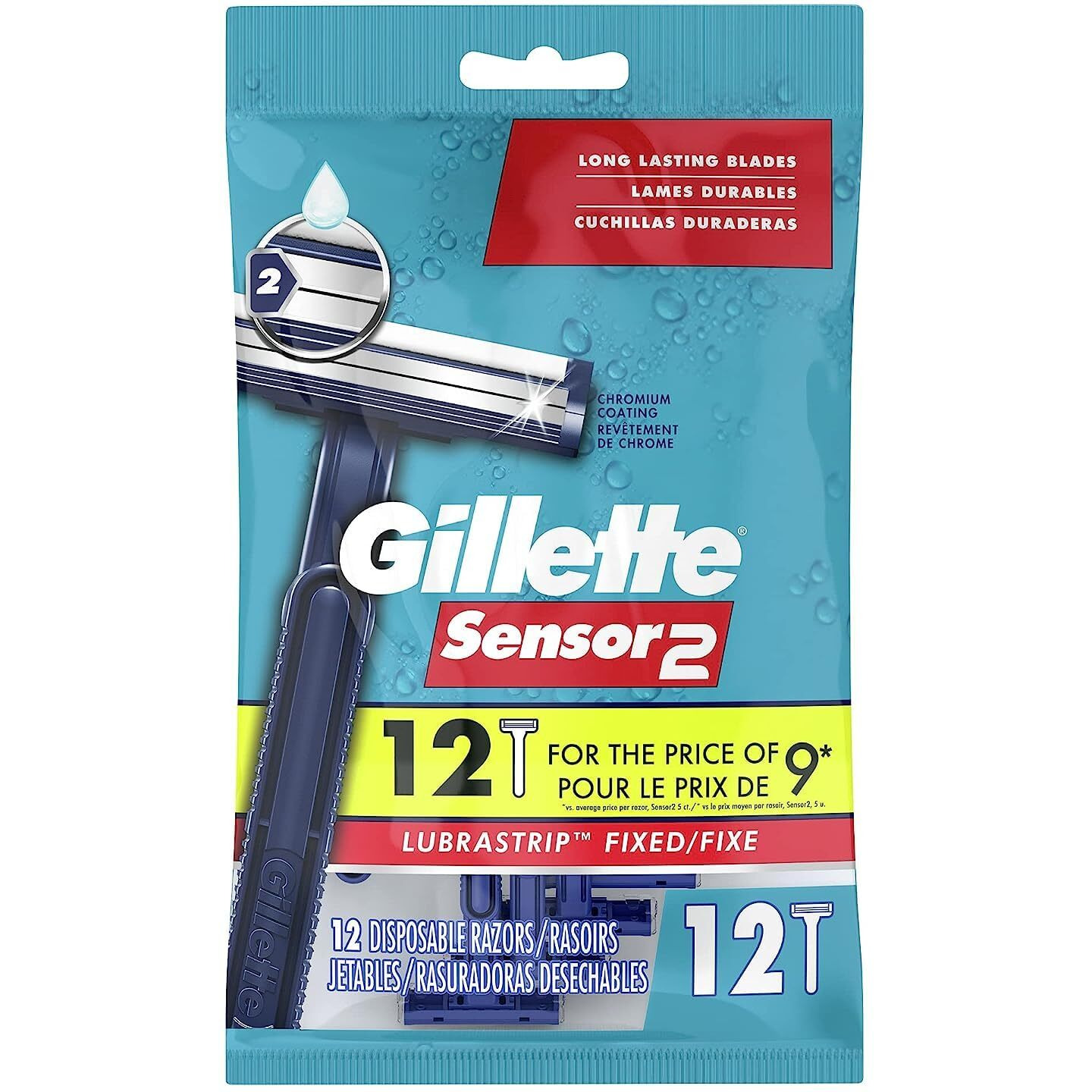Gillette Sensor2 Men's Disposable Razors, 12Count