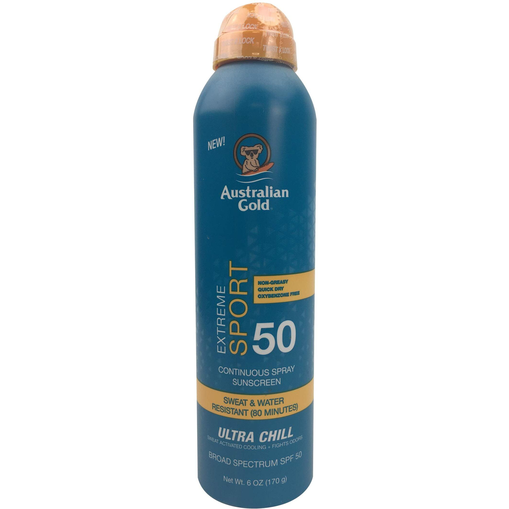 Australian Gold Extreme Sport Continuous Spray Sunscreen SPF 50 (Broad Spectrum/Sweat & Water Resistant/Non-Greasy/Oxybenzone Free/Cruelty Free), Sport - New, Coastal Breeze, 6 Oz
