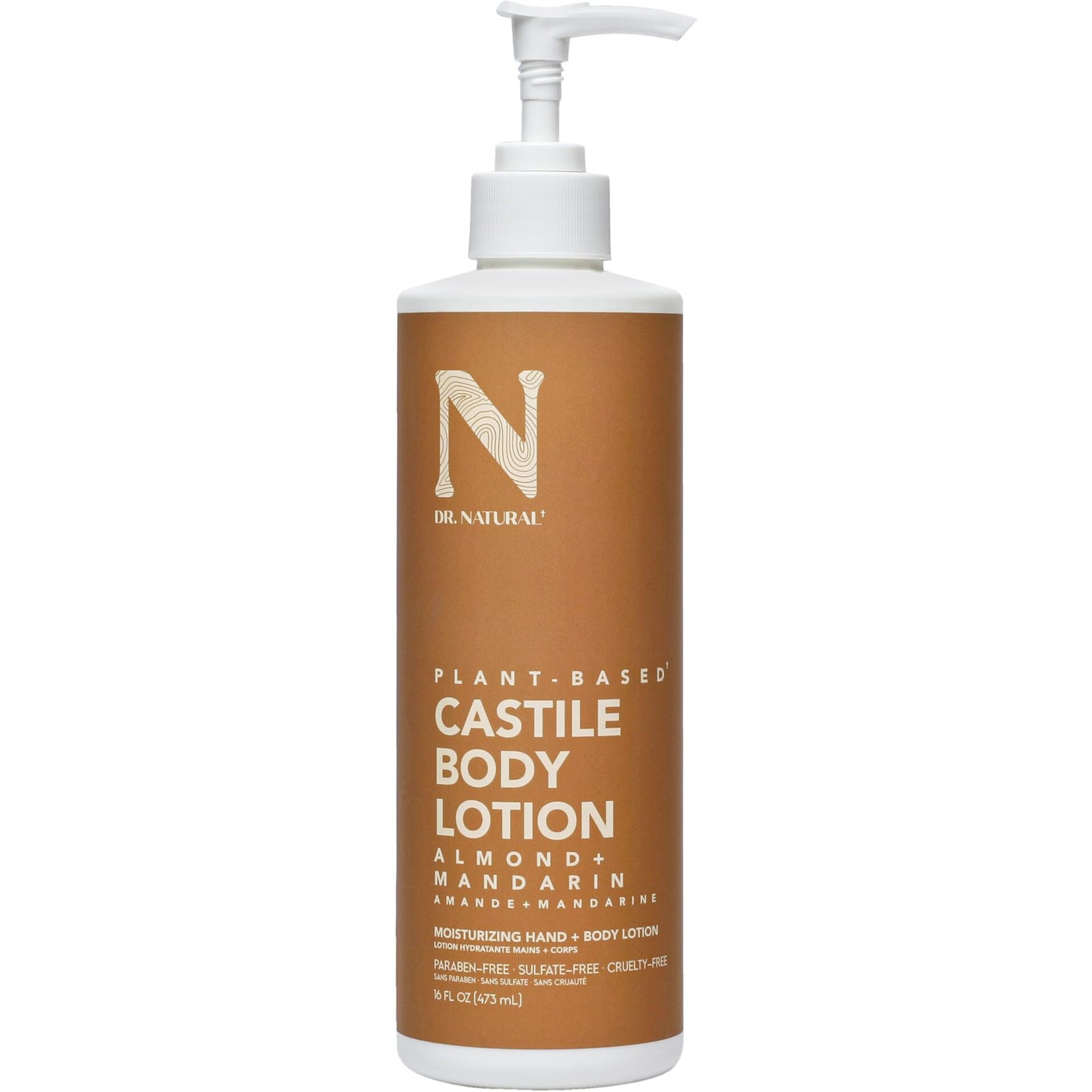 Dr. Natural Castile Body Lotion, Almond, 16 oz - Plant-Based - Paraben-Free, Sulfate-Free, Cruelty-Free - Made with Organic Shea Butter - Non-Greasy - Body Lotion for Dry Skin