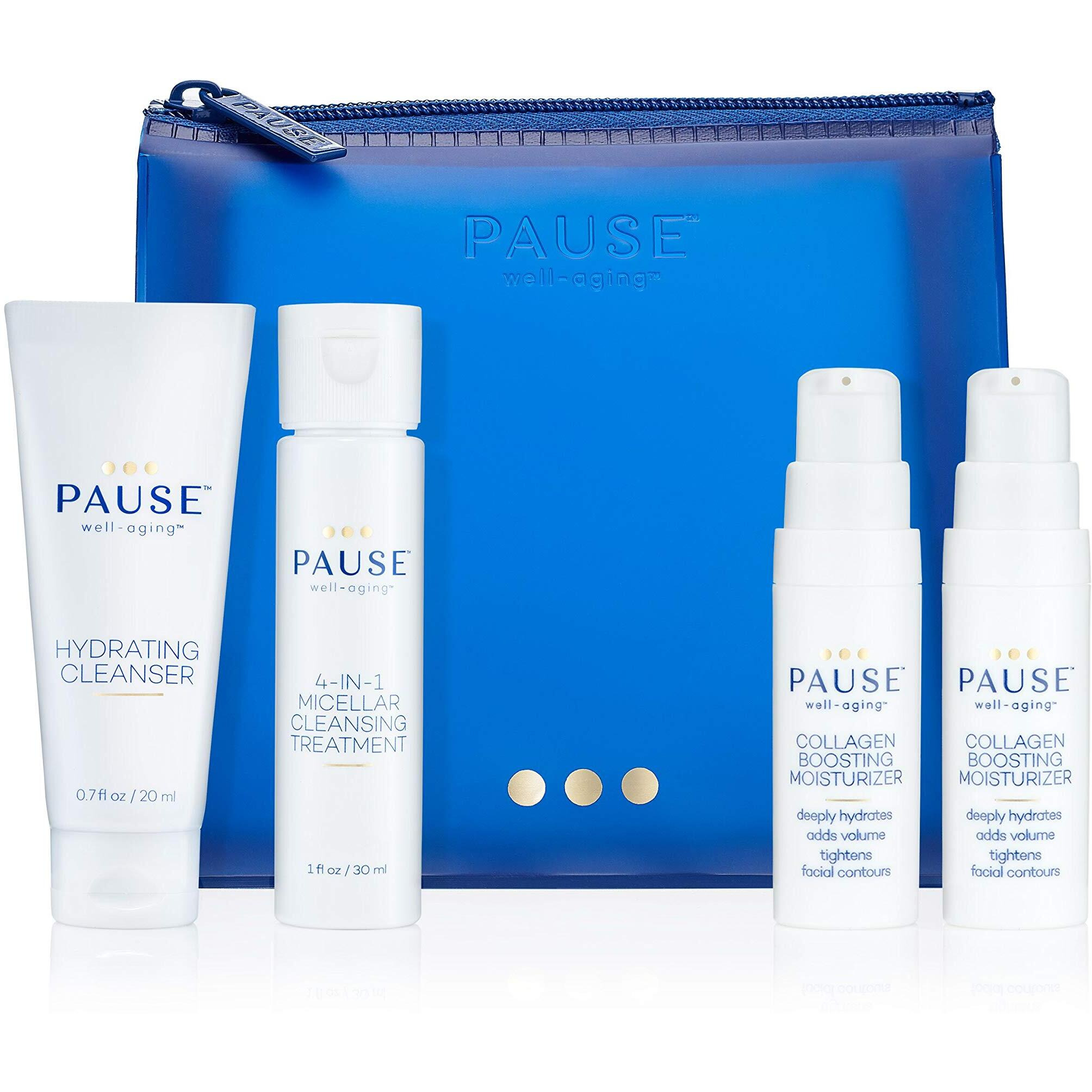 Discovery Kit by Pause Well-Aging for Unisex - 4 Pc 0.7oz Hydrating Cleanser, 1oz 4-in-1 Micellar Cleansing Treatment, 2 x 0.17oz Collagen Boosting Moisturizer