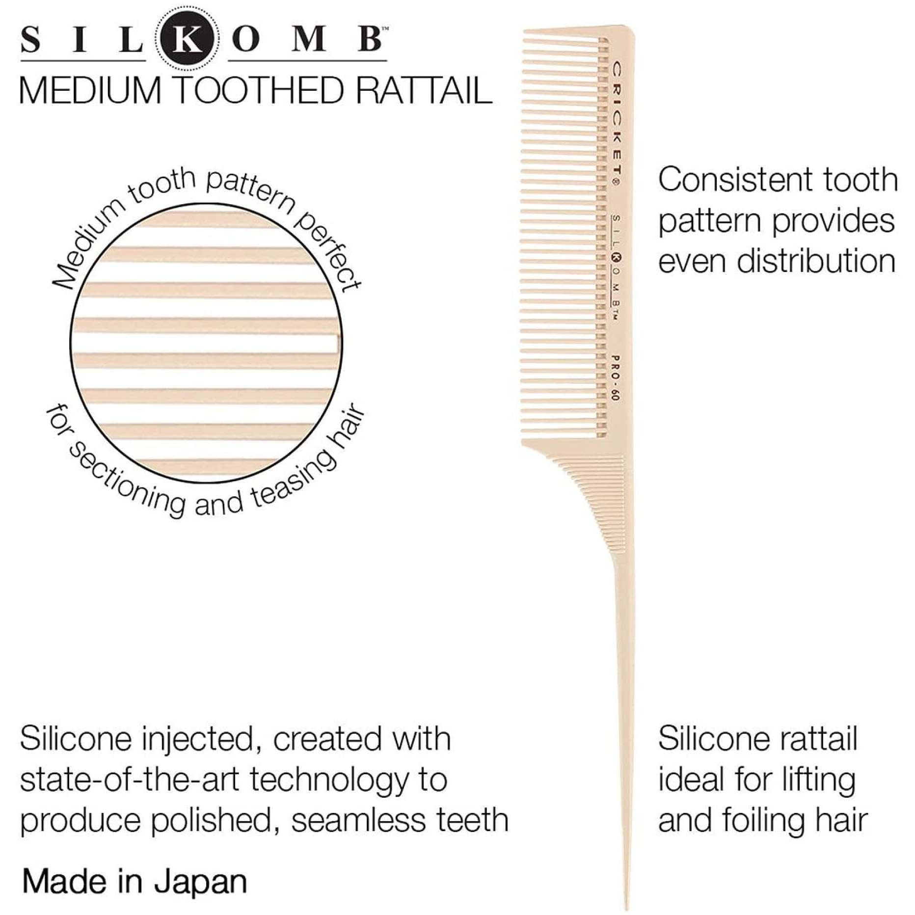 Silkomb Medium Toothed Rattaail - Pro-60 by Cricket for Unisex - 1 Pc Comb