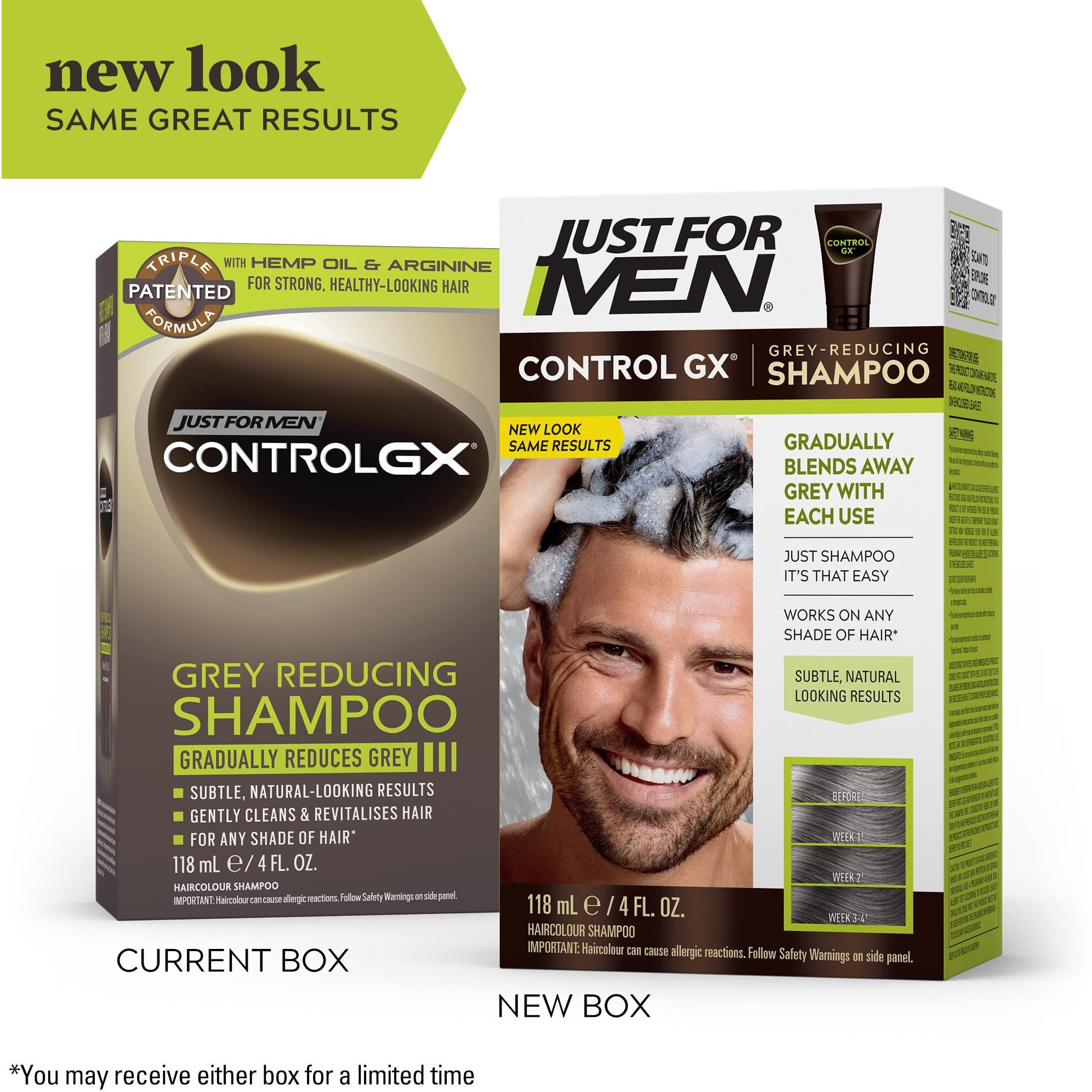 Just For Men Control GX Grey Reducing Shampoo, Gradual Hair Color for Stronger and Healthier Hair, 4 Fl Oz - Pack of 1 (Packaging May Vary)