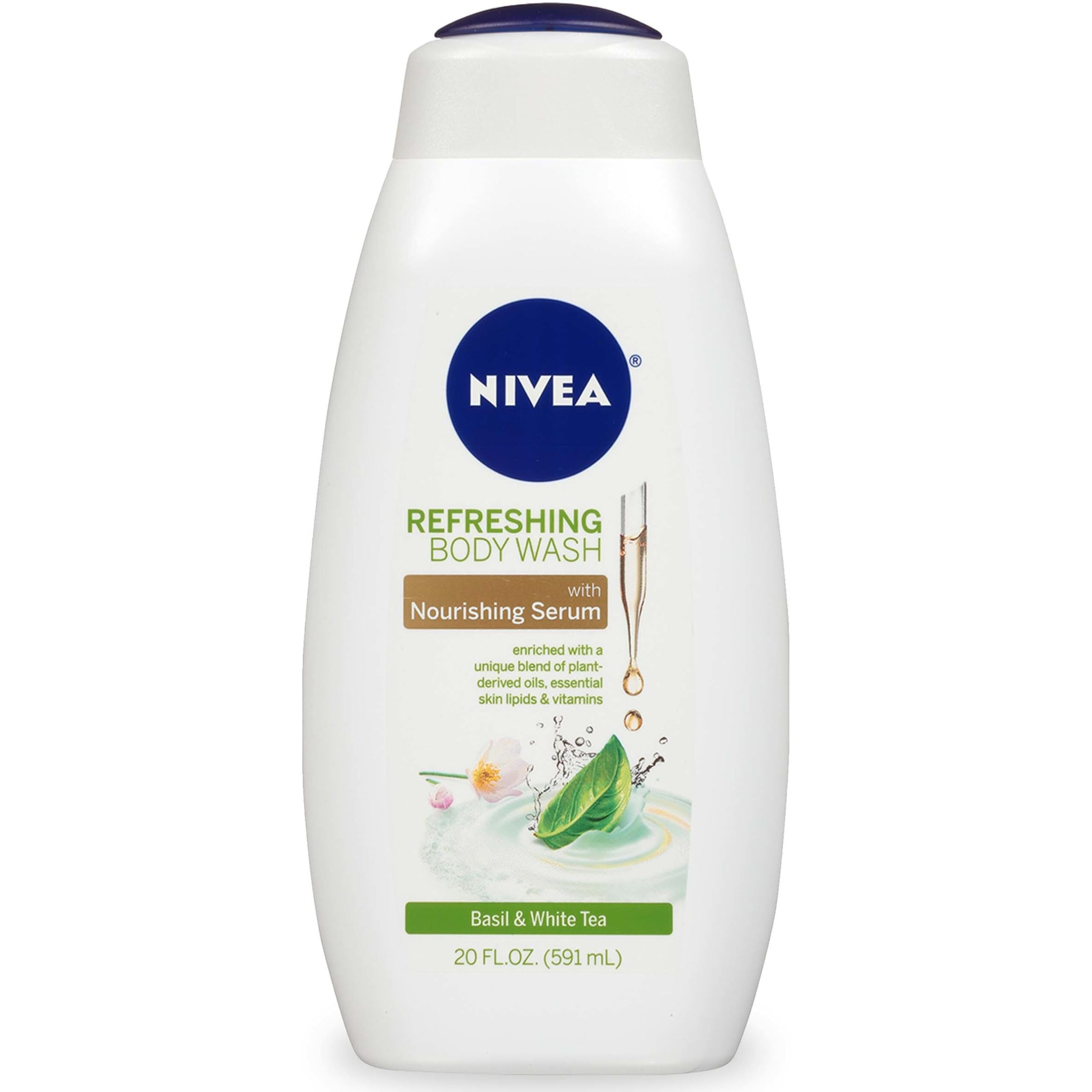 NIVEA Basil and White Tea Body Wash with Nourishing Serum, 20 Fl Oz Bottle