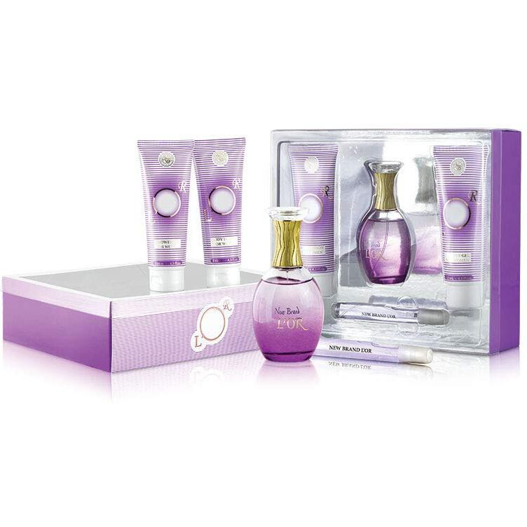 Lor by New Brand for Women - 4 Pc Gift Set 3.3oz EDP Spray, 0.5oz EDP Spray, 4.3oz Shower Gel, 4.3oz Body Lotion