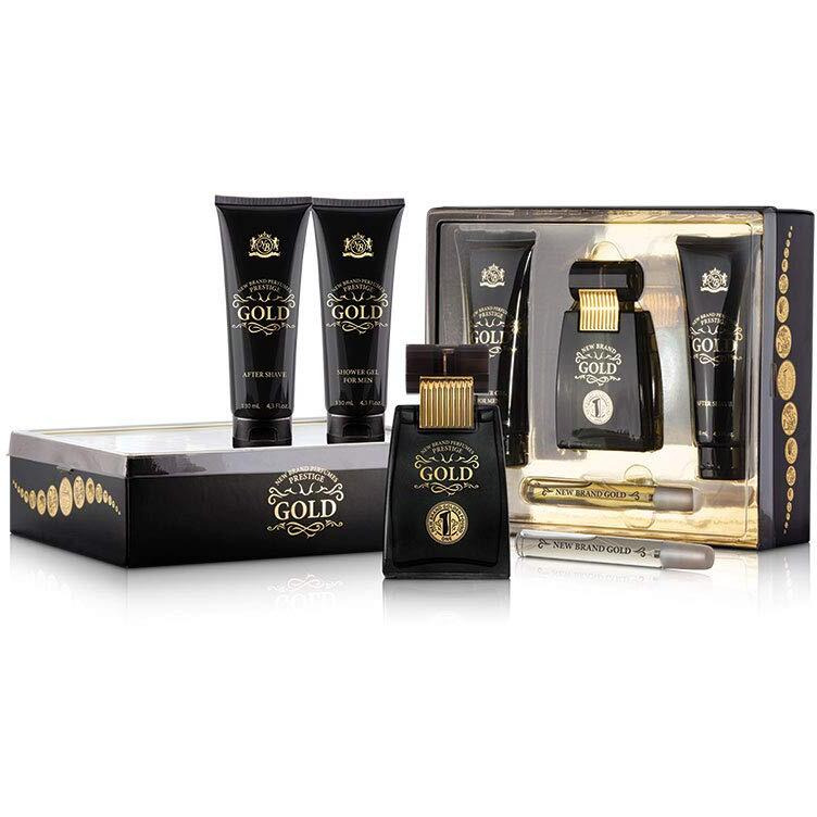 Gold by New Brand for Men - 3 Pc Gift Set 3.3oz EDT Spray, 0.5oz EDT Spray, 4.3oz Shower Gel, 4.3oz After Shave