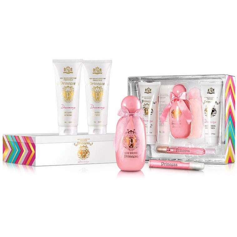 Prestige Princess Dreaming by New Brand for Women - 4 Pc Gift Set 3.3oz EDP Spray, 0.5oz EDP Spray, 4.3oz Shower Gel, 4.3oz Body Lotion