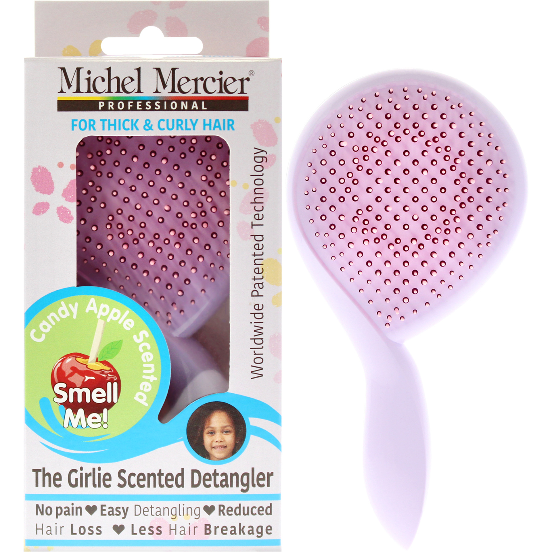 The Girlie Scented Detangler Brush Candy Apple Thick and Curly Hair - Purple-Pink by Michel Mercier for Women - 1 Pc Hair Brush
