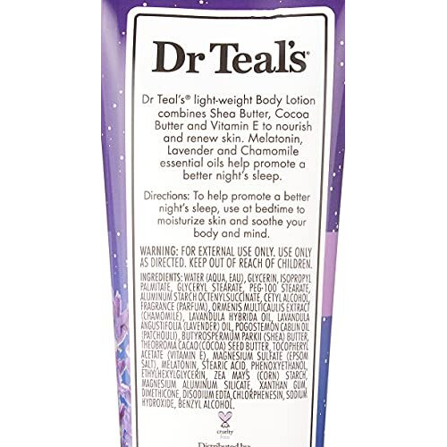 Dr Teal's Sleep Lotion by Dr Teal's Sleep Lotion with Melatonin & Essential Oils Promotes a better night's sleep (Shea butter, Cocoa Butter and Vitamin E 8 oz(D0102HAXL3U.)
