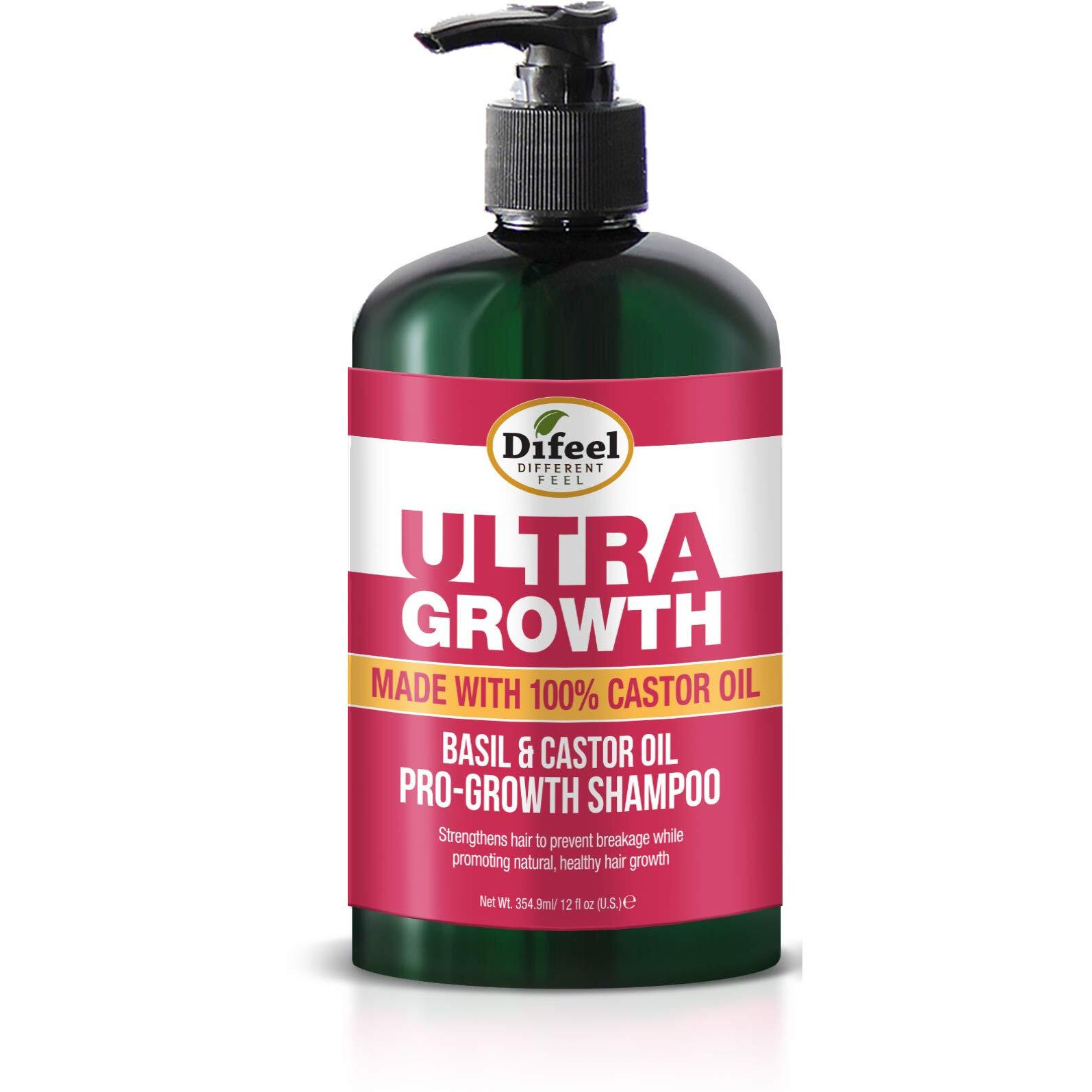 Difeel Ultra Growth Basil & Castor Oil Pro Growth Shampoo 12 oz - Made with Basil & Castor Oil for Hair Growth, Sulfate Free Shampoo