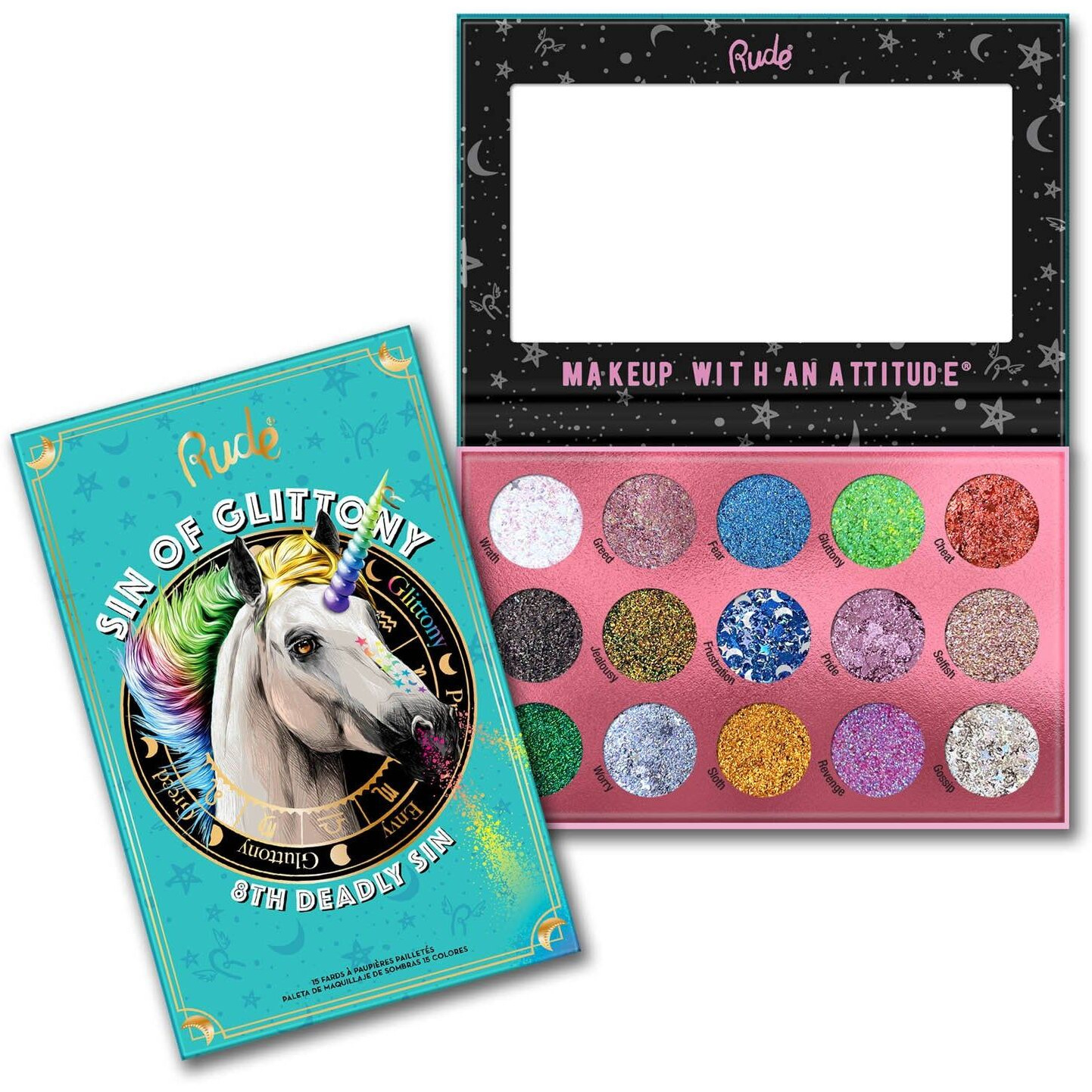 Sin of Glittony Glitter Palette by Rude Cosmetics for Women - 0.634 oz Eye Shadow