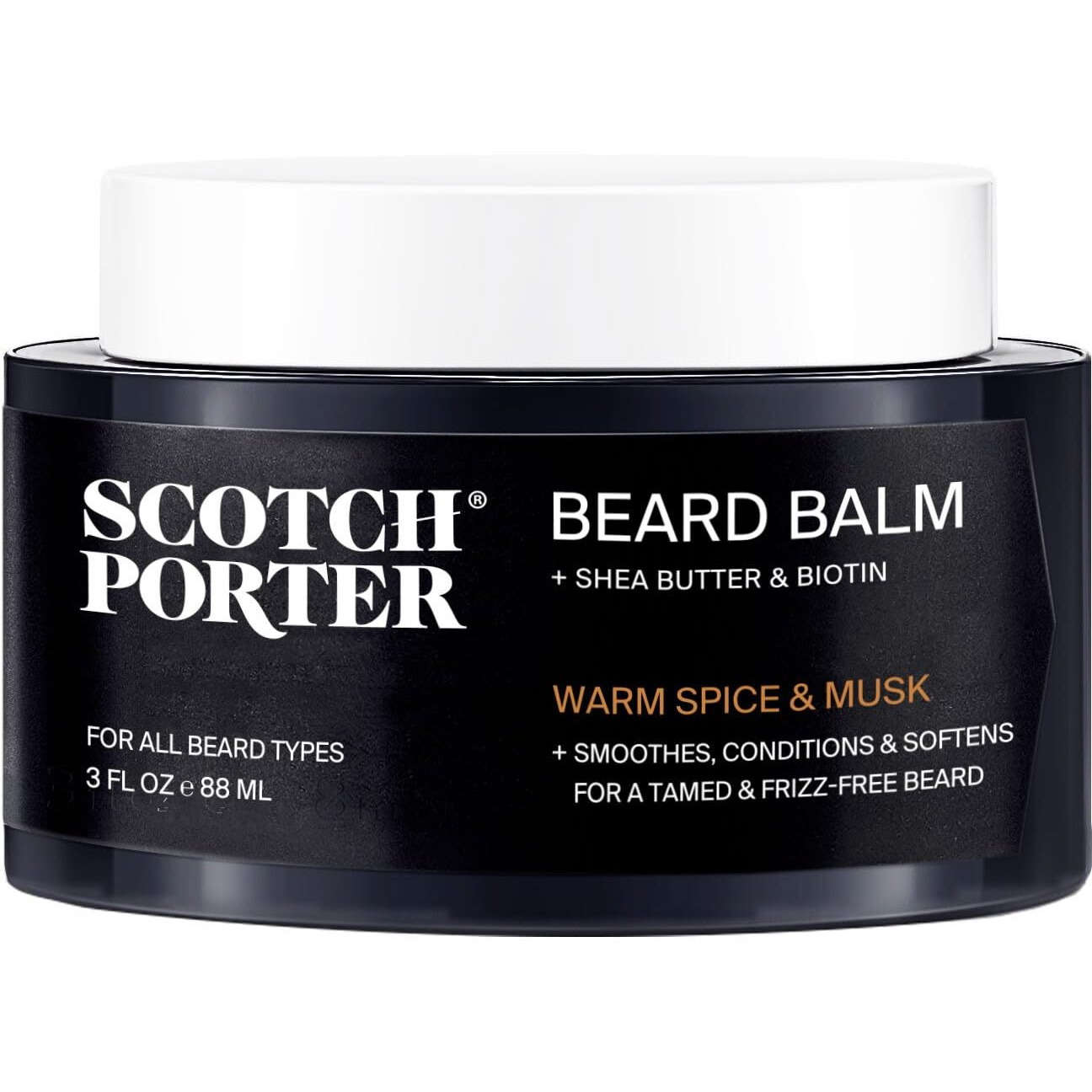 Scotch Porter Conditioning Beard Balm for Men | Hydrates, Smooths, Adds Shine & Tames Flyaway Hair | Free of Parabens, Sulfates & Silicones | Vegan | 3oz Jar