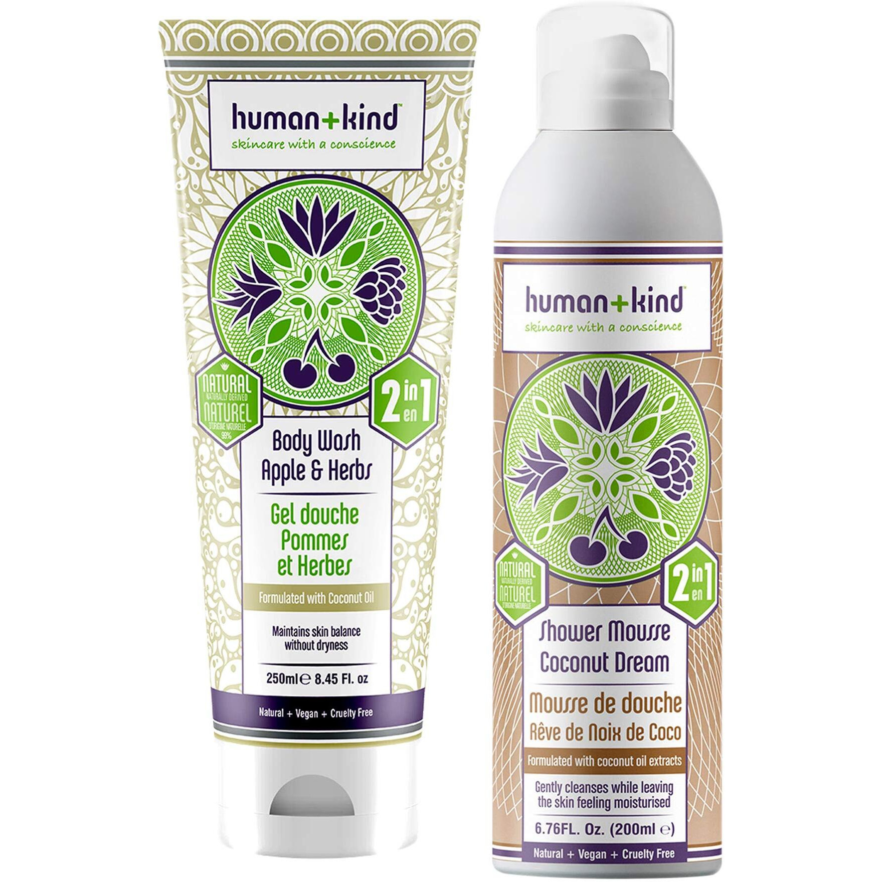 Shower Mousse and Body Wash - Grapefruit Delight Kit by Human+Kind for Unisex - 2 Pc Kit 6.76oz and 8.45oz Body Wash