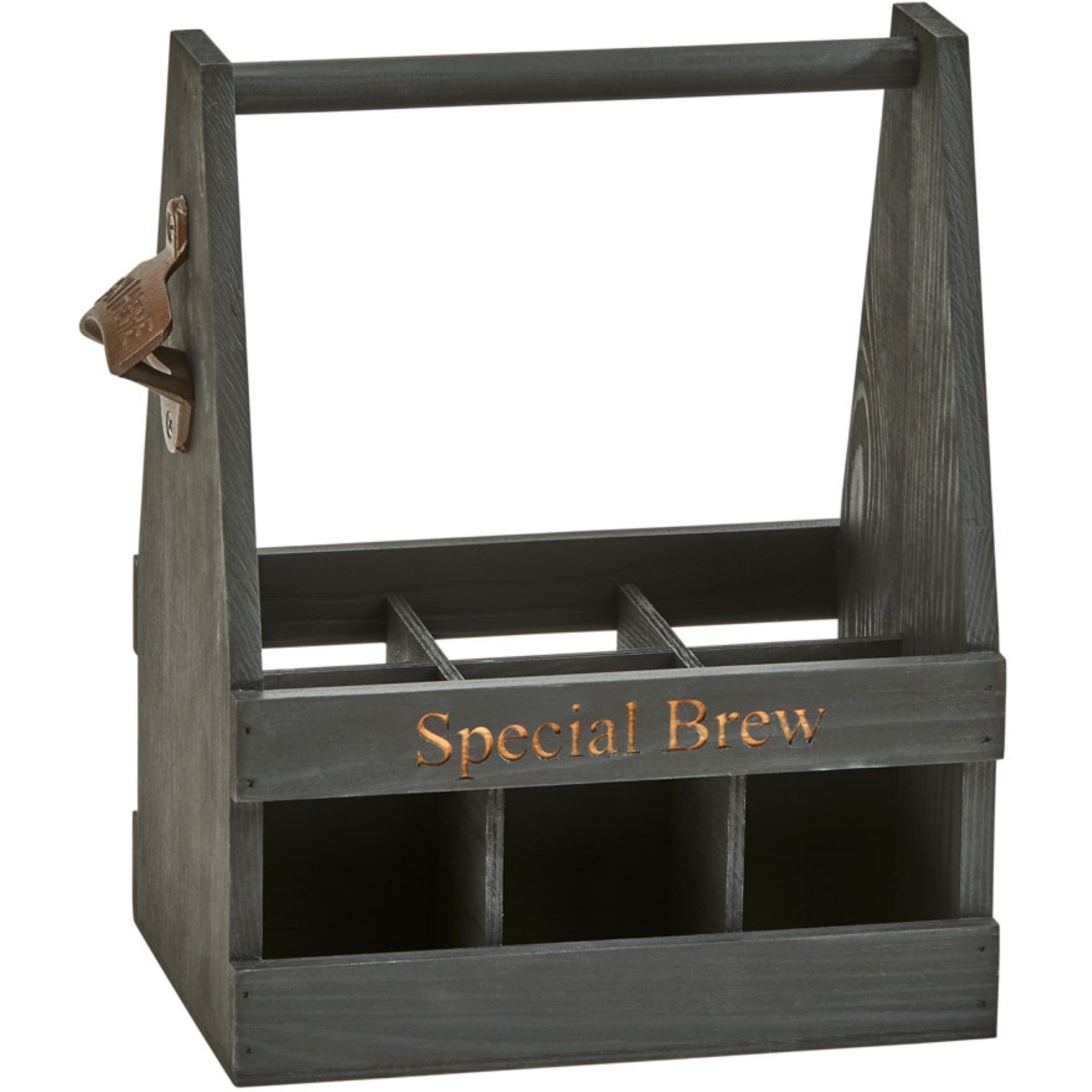 Black Wood 6 Bottle Caddy/Opener 11.25 X 9