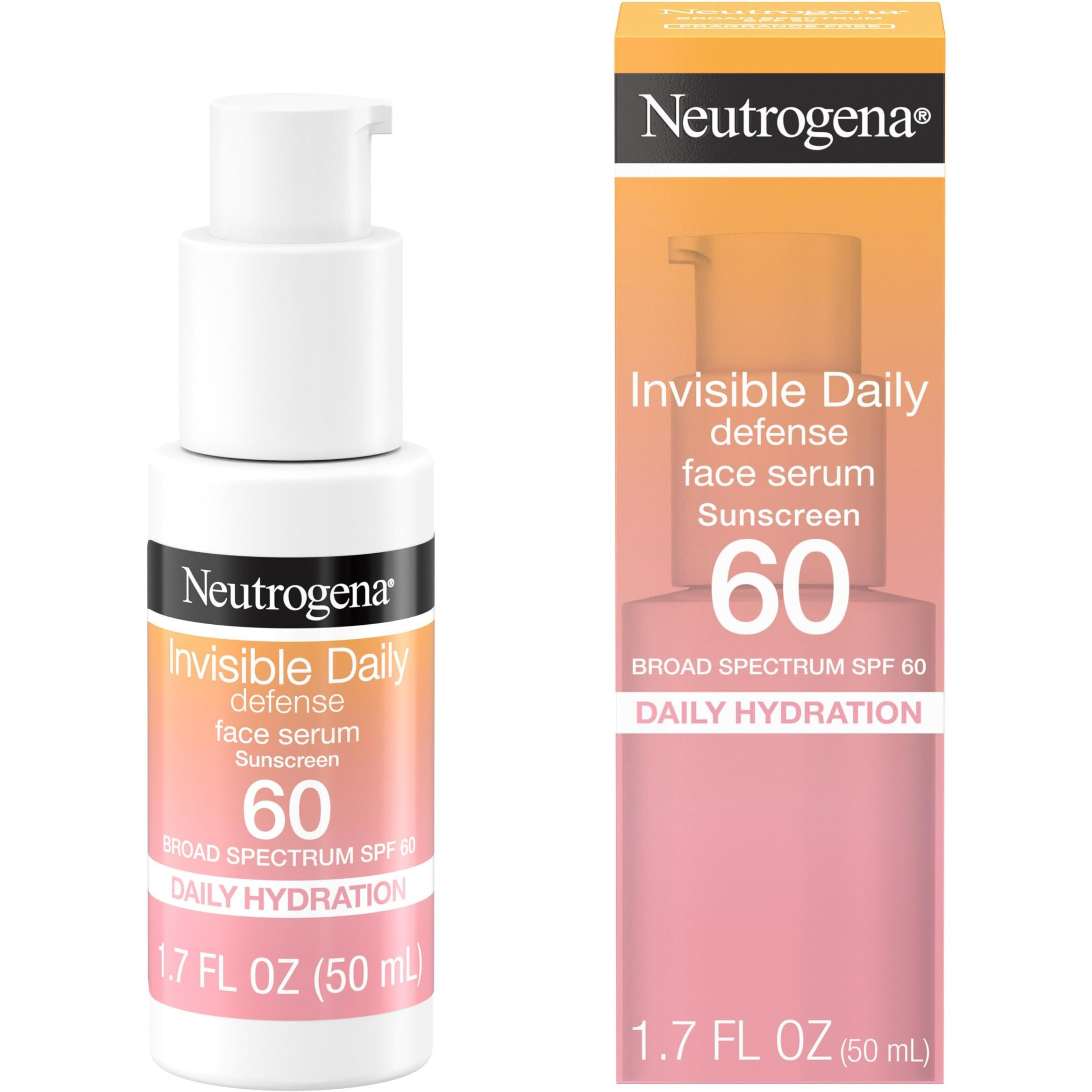 Neutrogena Invisible Daily Defense Face Serum with Broad Spectrum SPF 60+ to Help Even Skin Tone, Oil-Free, Non-Greasy, Antioxidant Complex for Environmental Aggressors, 1.7 fl. Oz