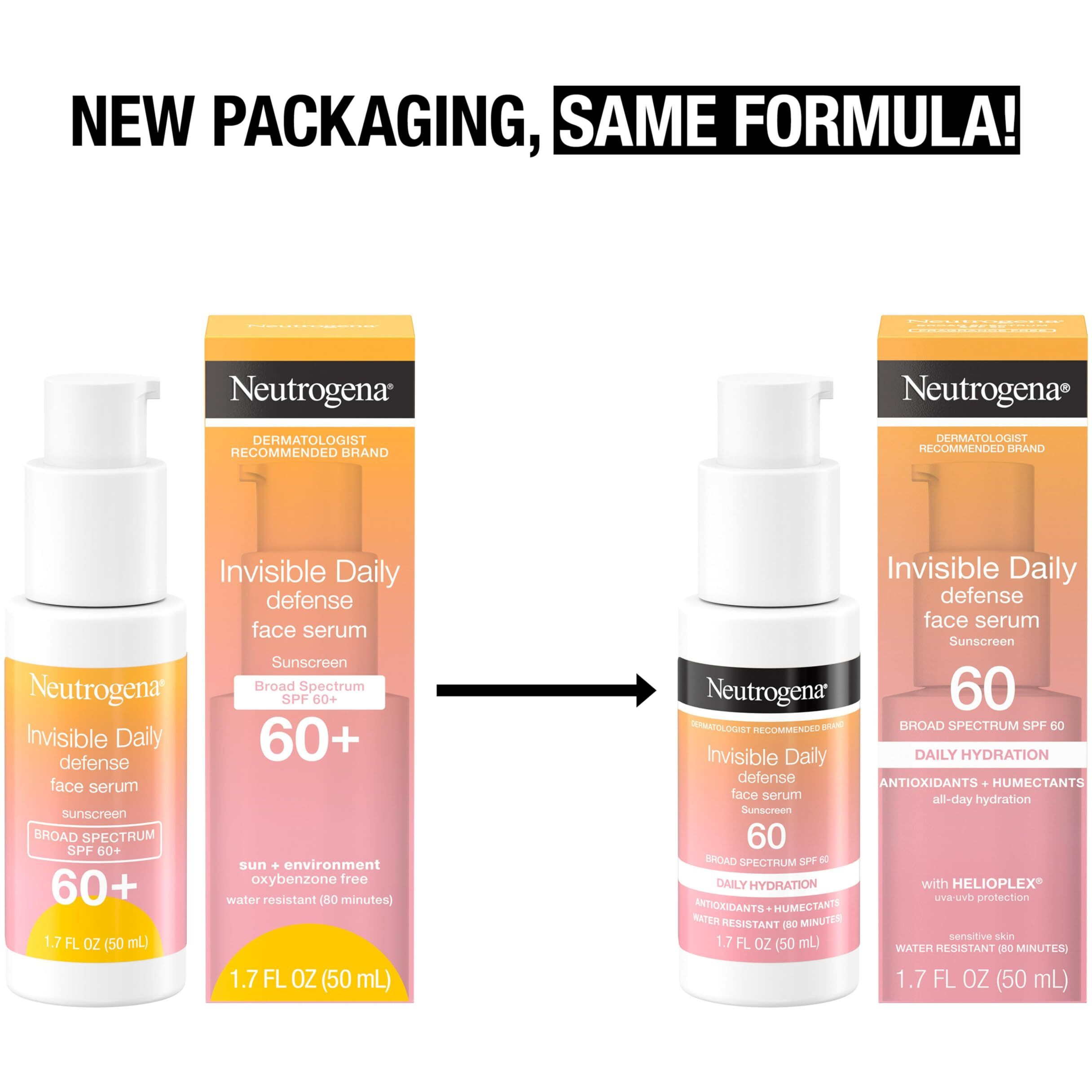 Neutrogena Invisible Daily Defense Face Serum with Broad Spectrum SPF 60+ to Help Even Skin Tone, Oil-Free, Non-Greasy, Antioxidant Complex for Environmental Aggressors, 1.7 fl. Oz